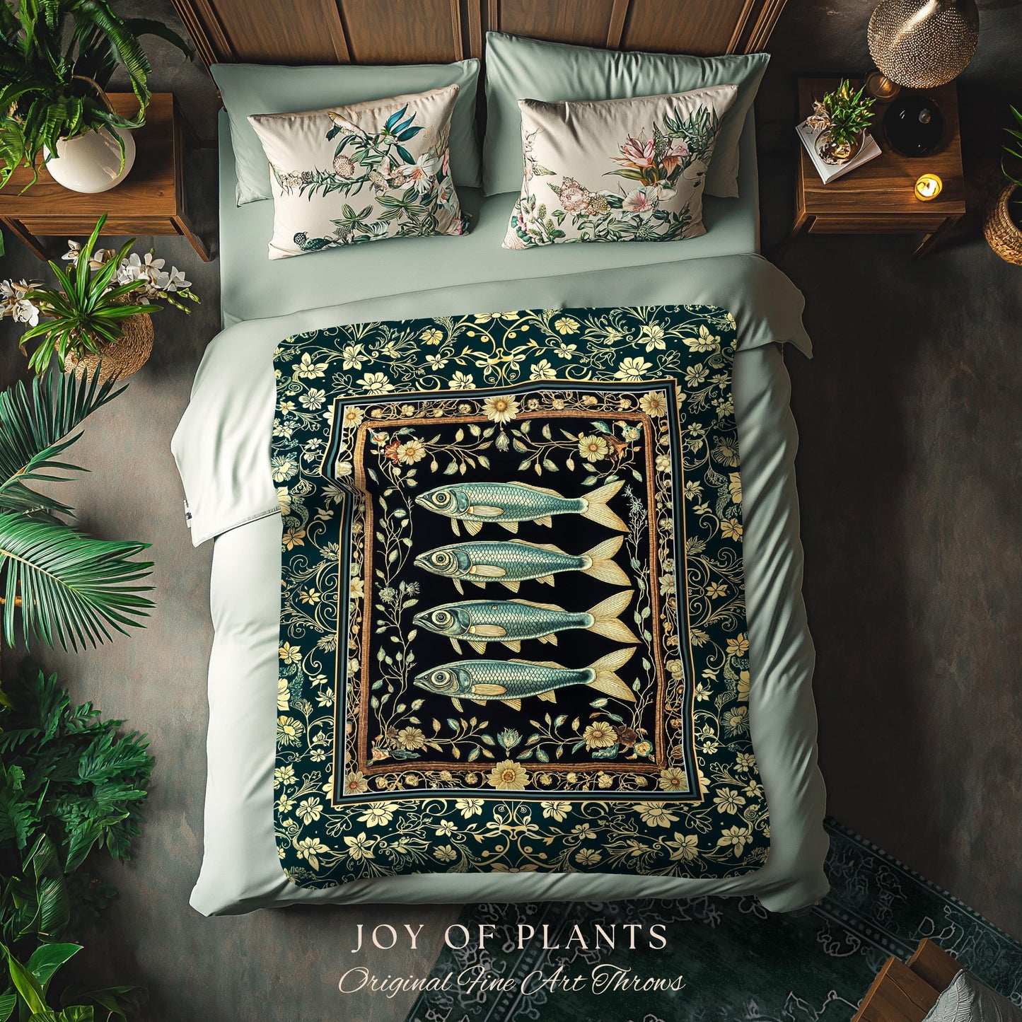 Costal Theme Eclectic Sardine Throw Blanket | Beachy Home Accent Ocean Inspired Costal Aesthetic Woven Wall Tapestry Sea Lover Wall Decor |