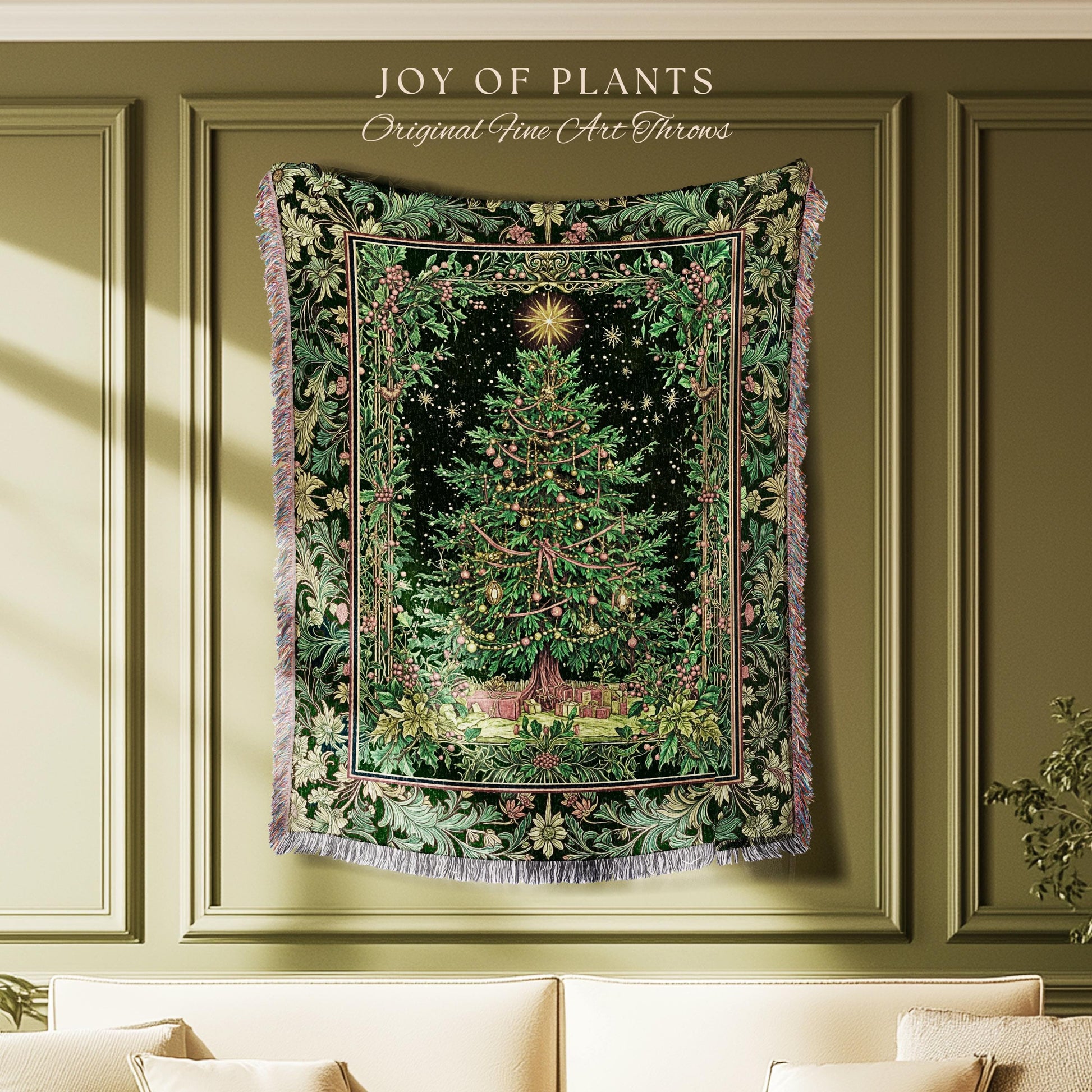 Tannenbaum Rustic Tree Throw Blanket | Vintage Woven Christmas Tapestry Cozy Cottagecore Decor Winter Festive Classic Holiday Aesthetic |