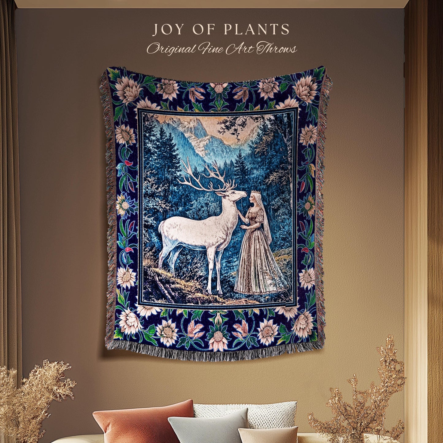 Woodland Renaissance Rustic Tapestry | Royal Elegance Woven Throw Blanket Storybook Fantasy Aesthetic Woven Wall Art Vintage Princesscore |