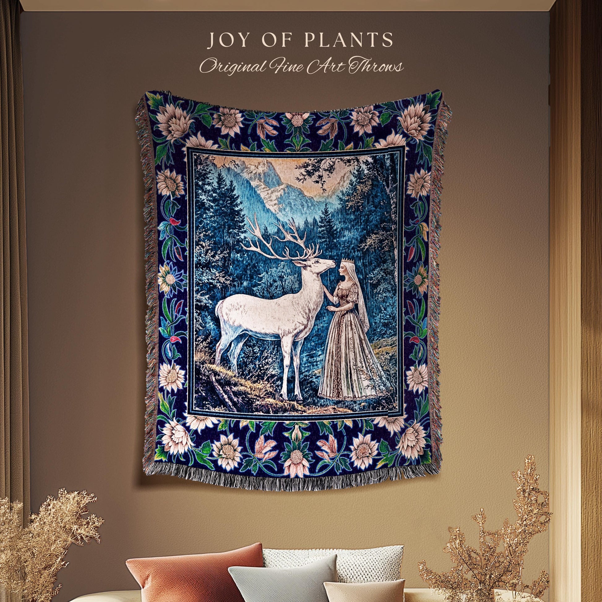 Woodland Renaissance Rustic Tapestry | Royal Elegance Woven Throw Blanket Storybook Fantasy Aesthetic Woven Wall Art Vintage Princesscore |