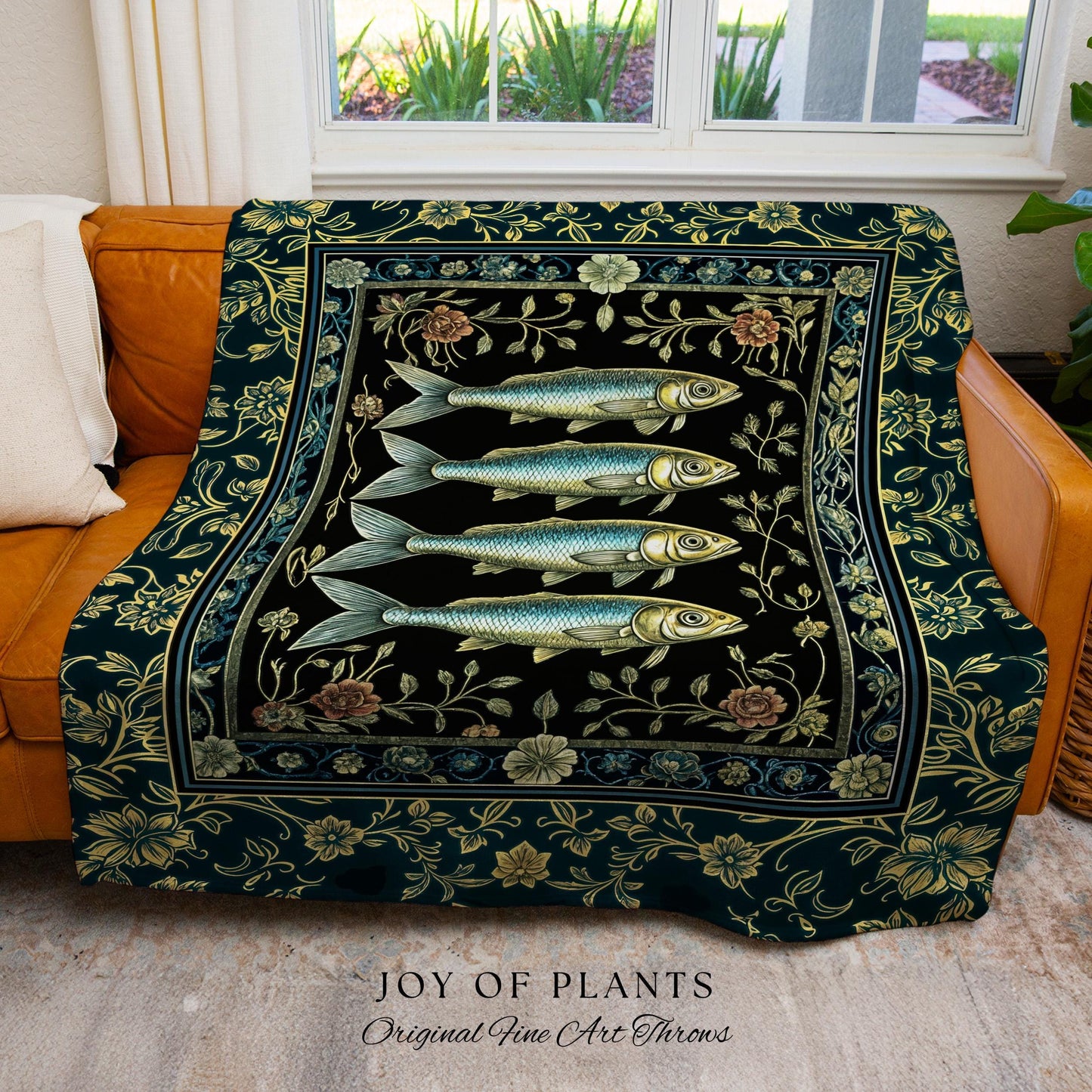 Marine Magic Sardine Woven Wall Tapestry | Sea Life Coastal Folklore Nautical Maximalist Throw Blanket Rustic Oceancore Costal Fish Marine