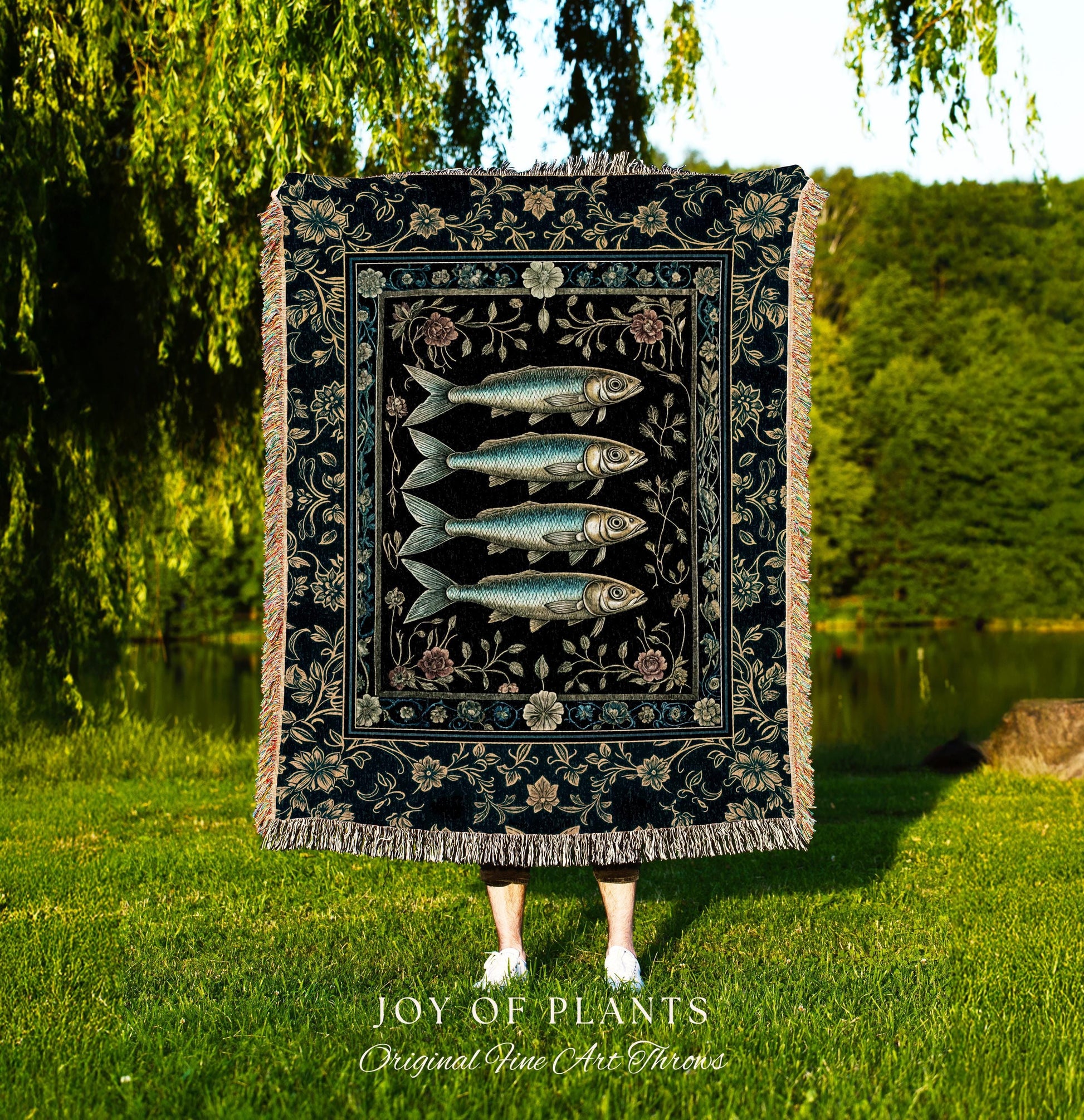 Marine Magic Sardine Woven Wall Tapestry | Sea Life Coastal Folklore Nautical Maximalist Throw Blanket Rustic Oceancore Costal Fish Marine