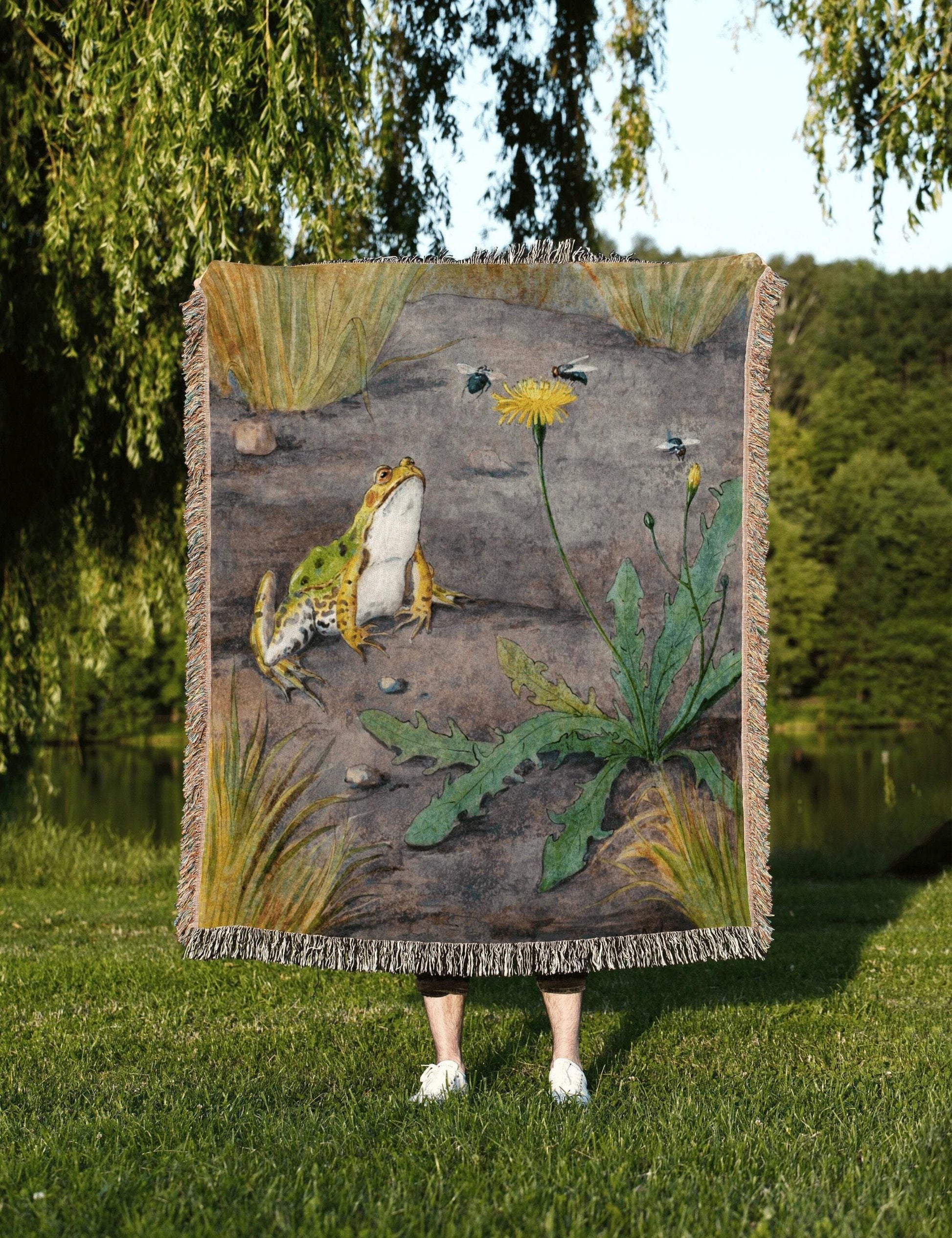 Watercolor Toad Blanket | Frog Tapestry Woven | Art Blanket Woven | Frog Aesthetic Tapestry Cottagecore | Woodland Decor Woven Tapestry Boho