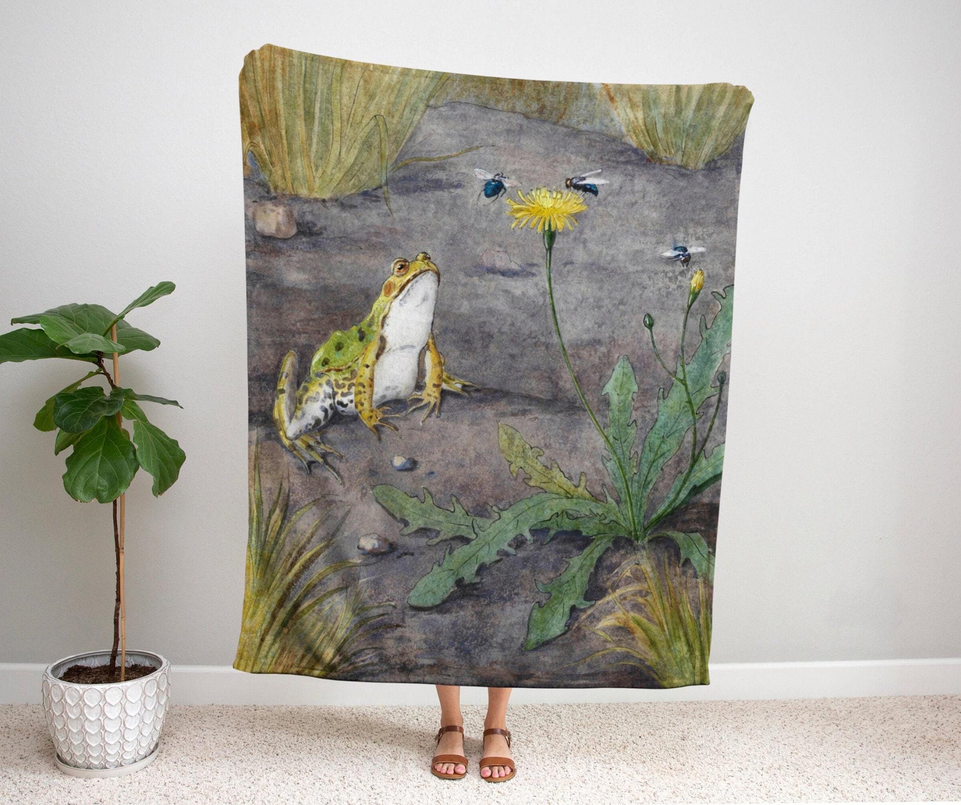 Watercolor Toad Blanket | Frog Tapestry Woven | Art Blanket Woven | Frog Aesthetic Tapestry Cottagecore | Woodland Decor Woven Tapestry Boho