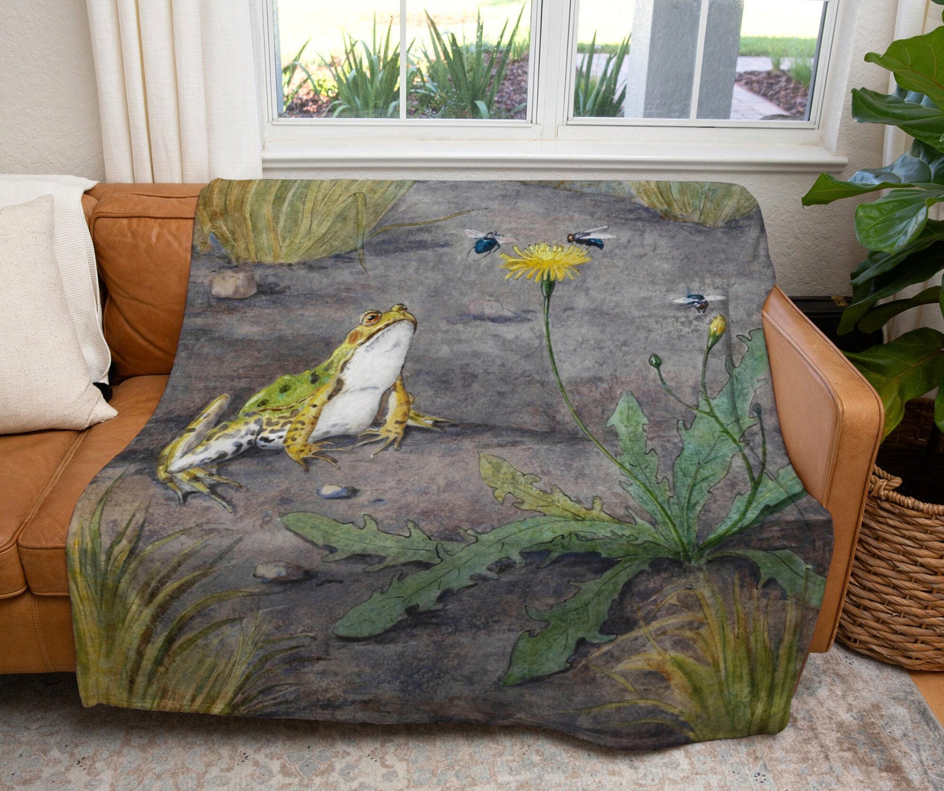 Watercolor Toad Blanket | Frog Tapestry Woven | Art Blanket Woven | Frog Aesthetic Tapestry Cottagecore | Woodland Decor Woven Tapestry Boho