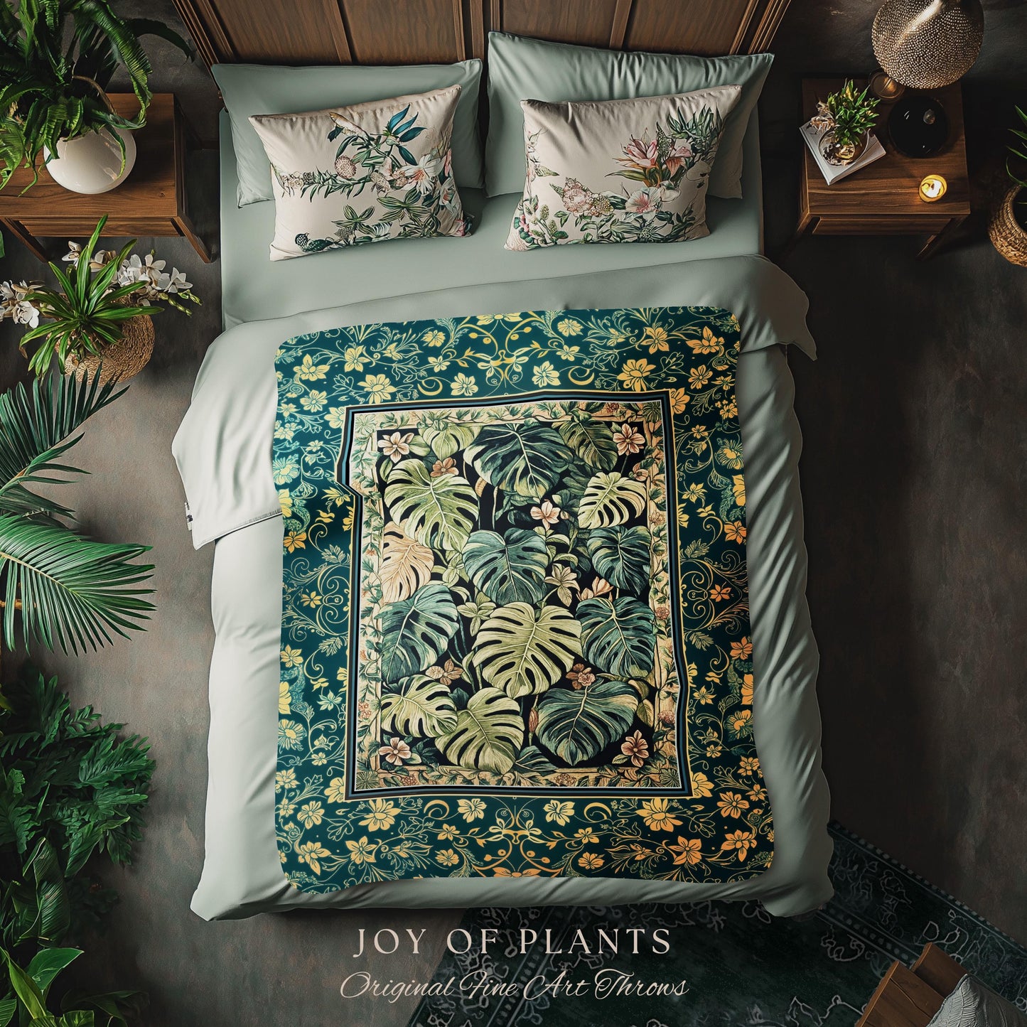 Cozy Plant Room Throw Blanket | Jungle Vibes Dark Academia Woven Tapestry Houseplant Lover Housewarming Gift Whimsigoth Eclectic Bedroom |