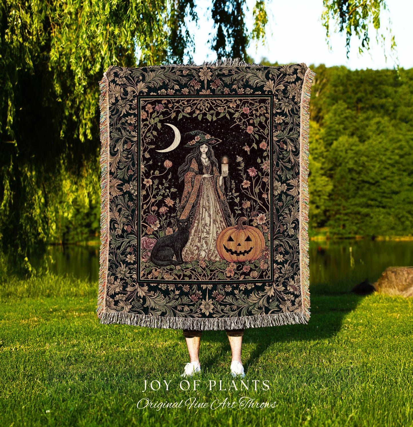 Enchanted Wildflower Witch Blanket | Mystic Woven Wall Tapestry Boho Fairycore Coquette Gothic Elegance Folklore Decor Cozy Baroque Style