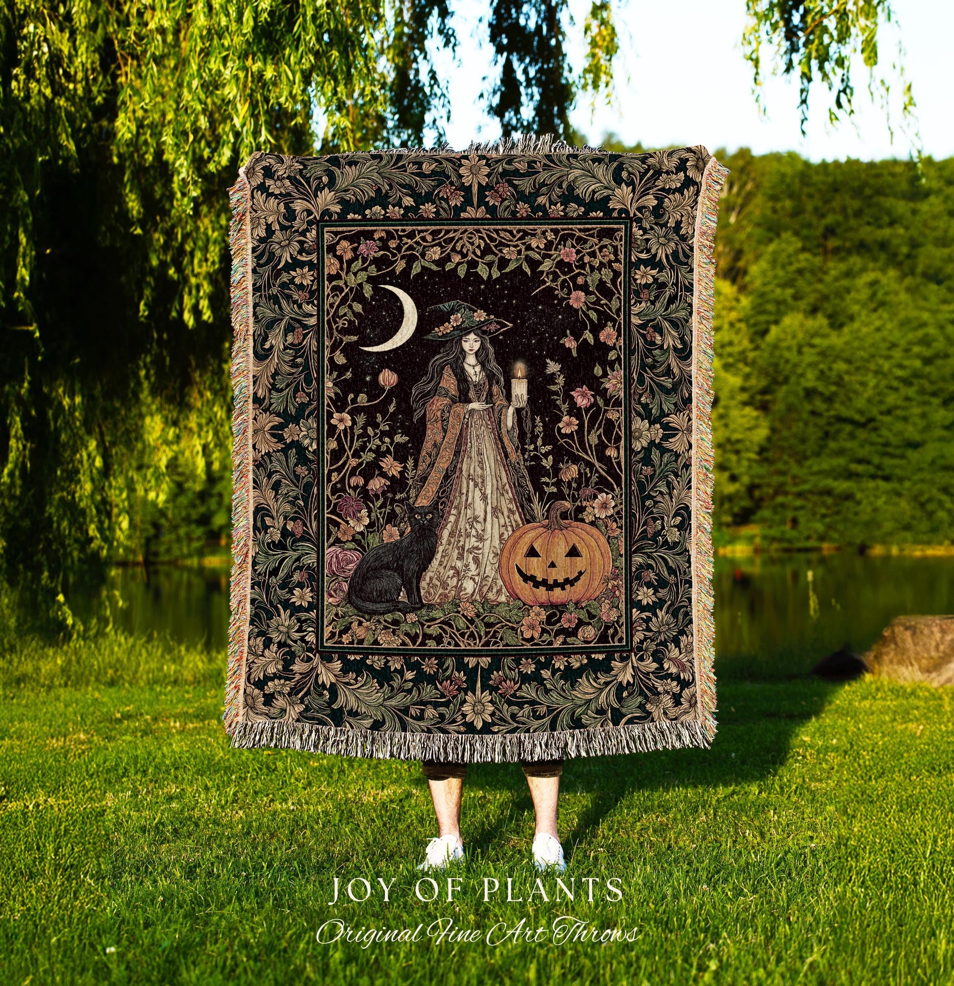 Enchanted Wildflower Witch Blanket | Mystic Woven Wall Tapestry Boho Fairycore Coquette Gothic Elegance Folklore Decor Cozy Baroque Style