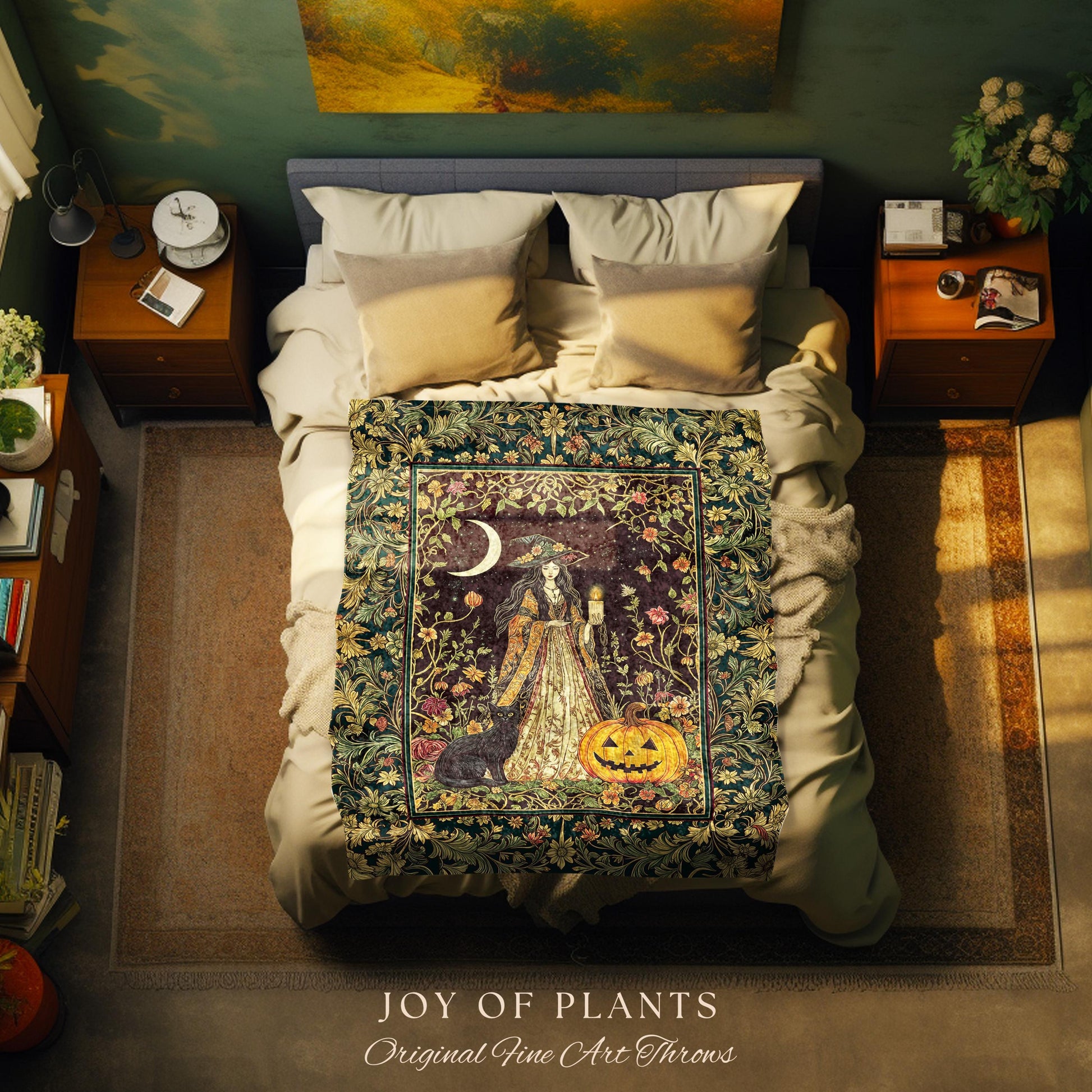 Enchanted Wildflower Witch Blanket | Mystic Woven Wall Tapestry Boho Fairycore Coquette Gothic Elegance Folklore Decor Cozy Baroque Style