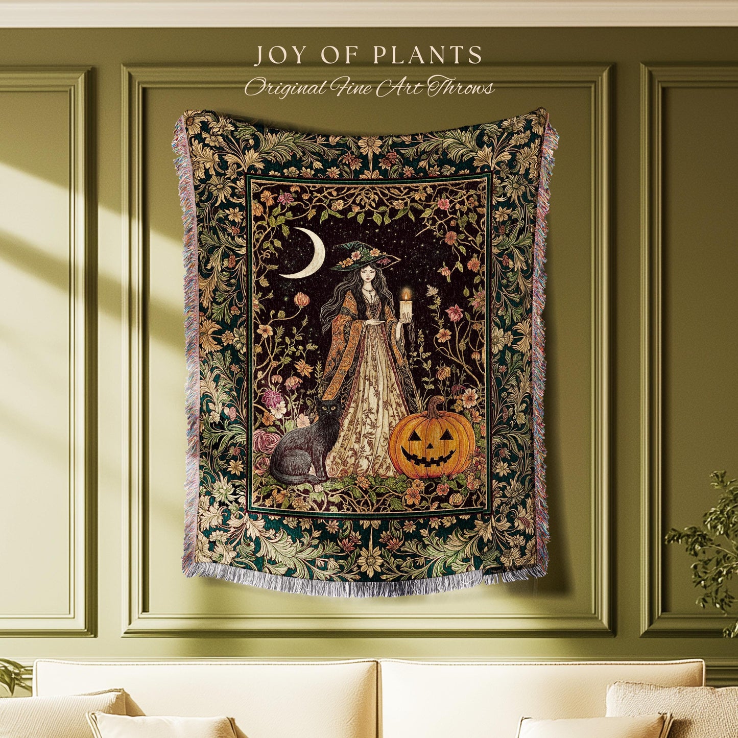 Enchanted Wildflower Witch Blanket | Mystic Woven Wall Tapestry Boho Fairycore Coquette Gothic Elegance Folklore Decor Cozy Baroque Style