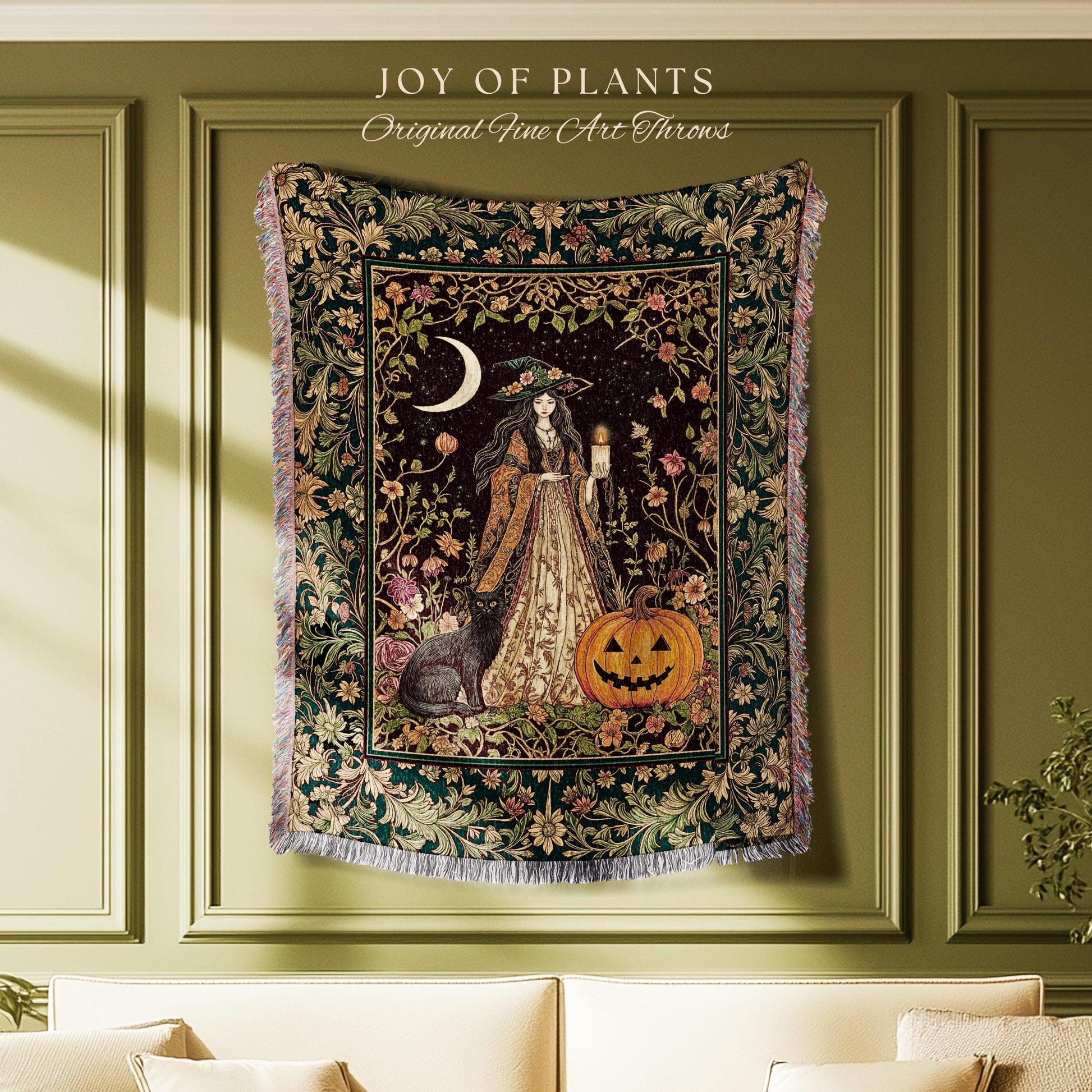 Enchanted Wildflower Witch Blanket | Mystic Woven Wall Tapestry Boho Fairycore Coquette Gothic Elegance Folklore Decor Cozy Baroque Style