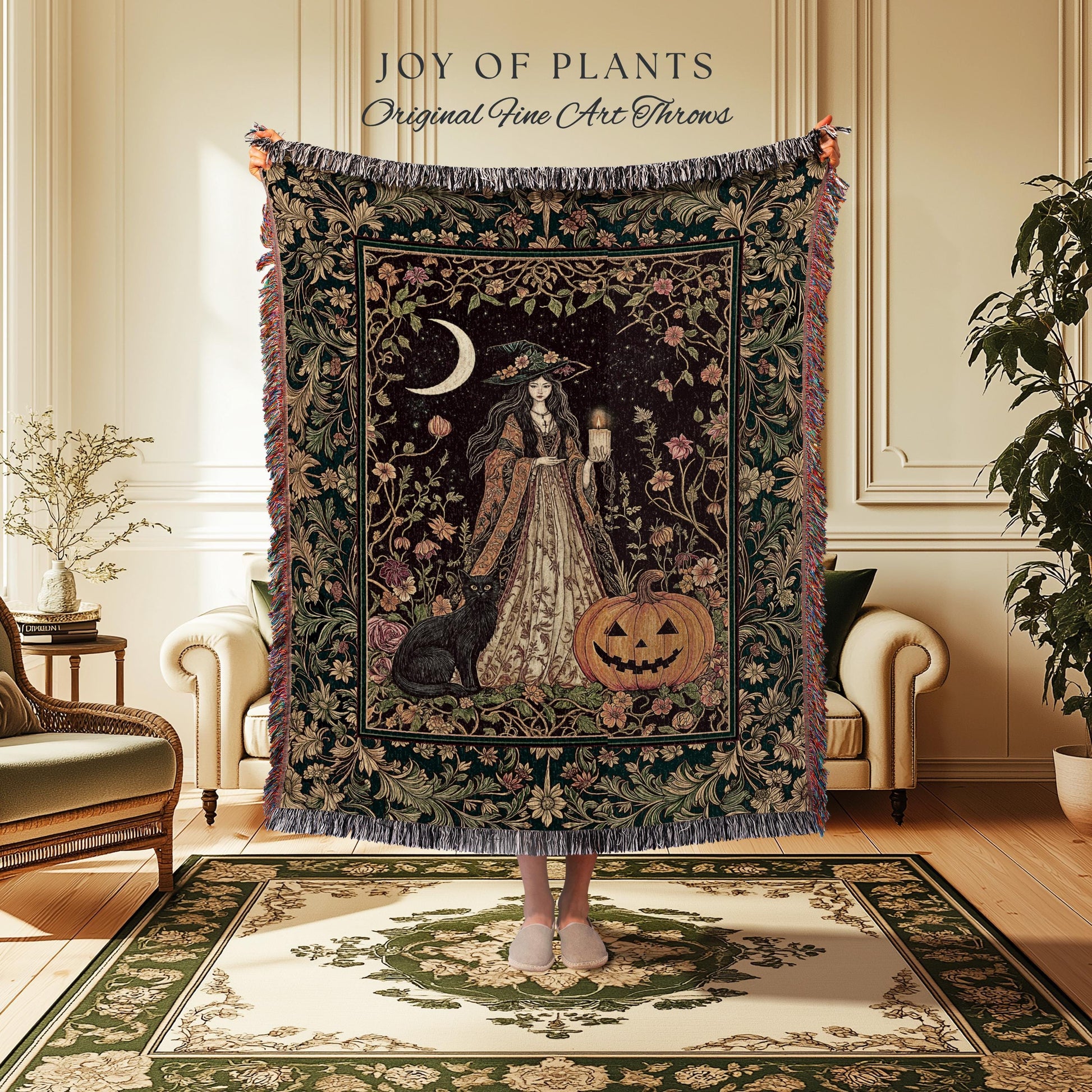 Enchanted Wildflower Witch Blanket | Mystic Woven Wall Tapestry Boho Fairycore Coquette Gothic Elegance Folklore Decor Cozy Baroque Style