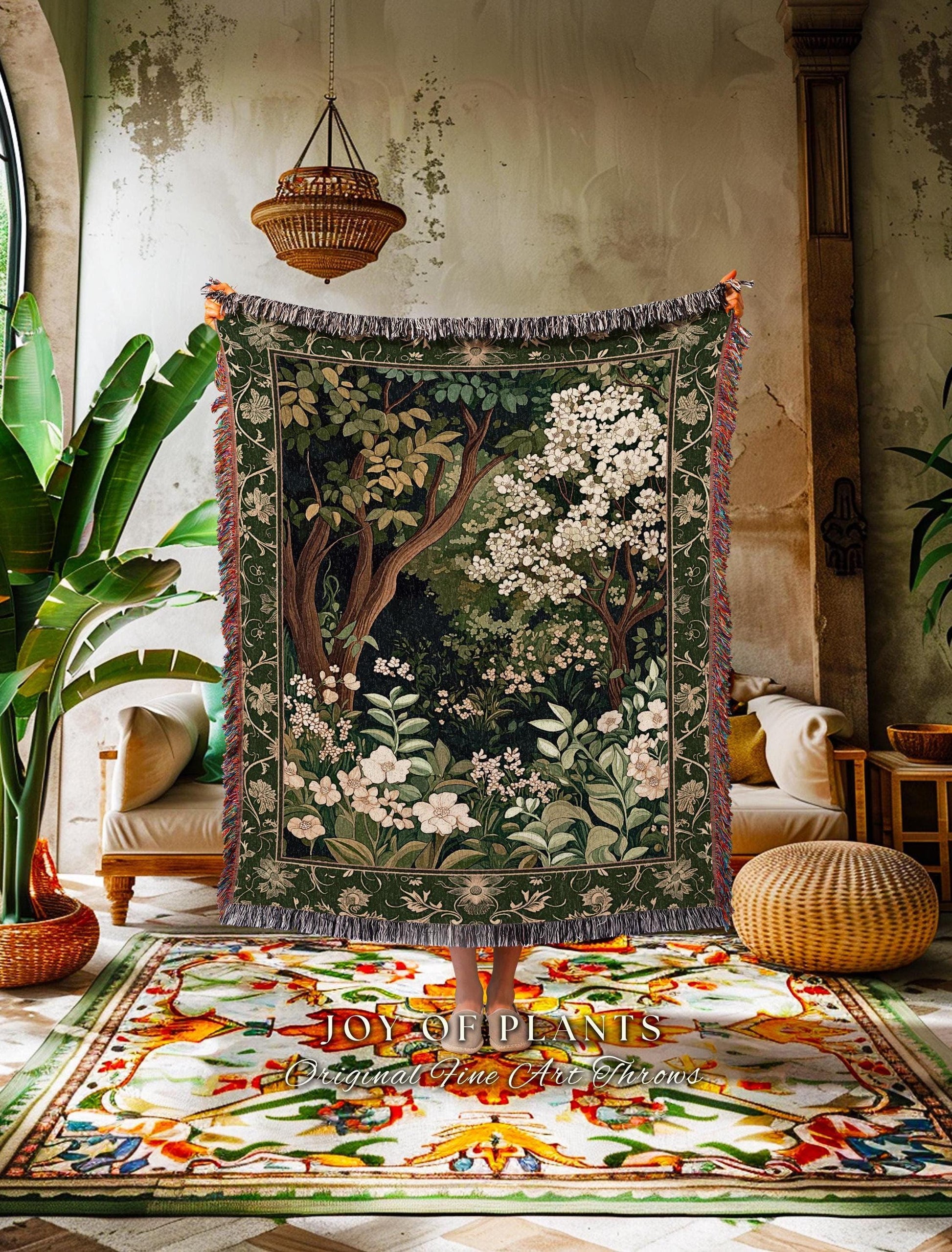 Wildflower Meadow Botanical Tapestry Blanket Fairy Inspired Bedroom | Cottagecore Folklore Decor Ethereal Aesthetic Bohemian Fairycore Throw