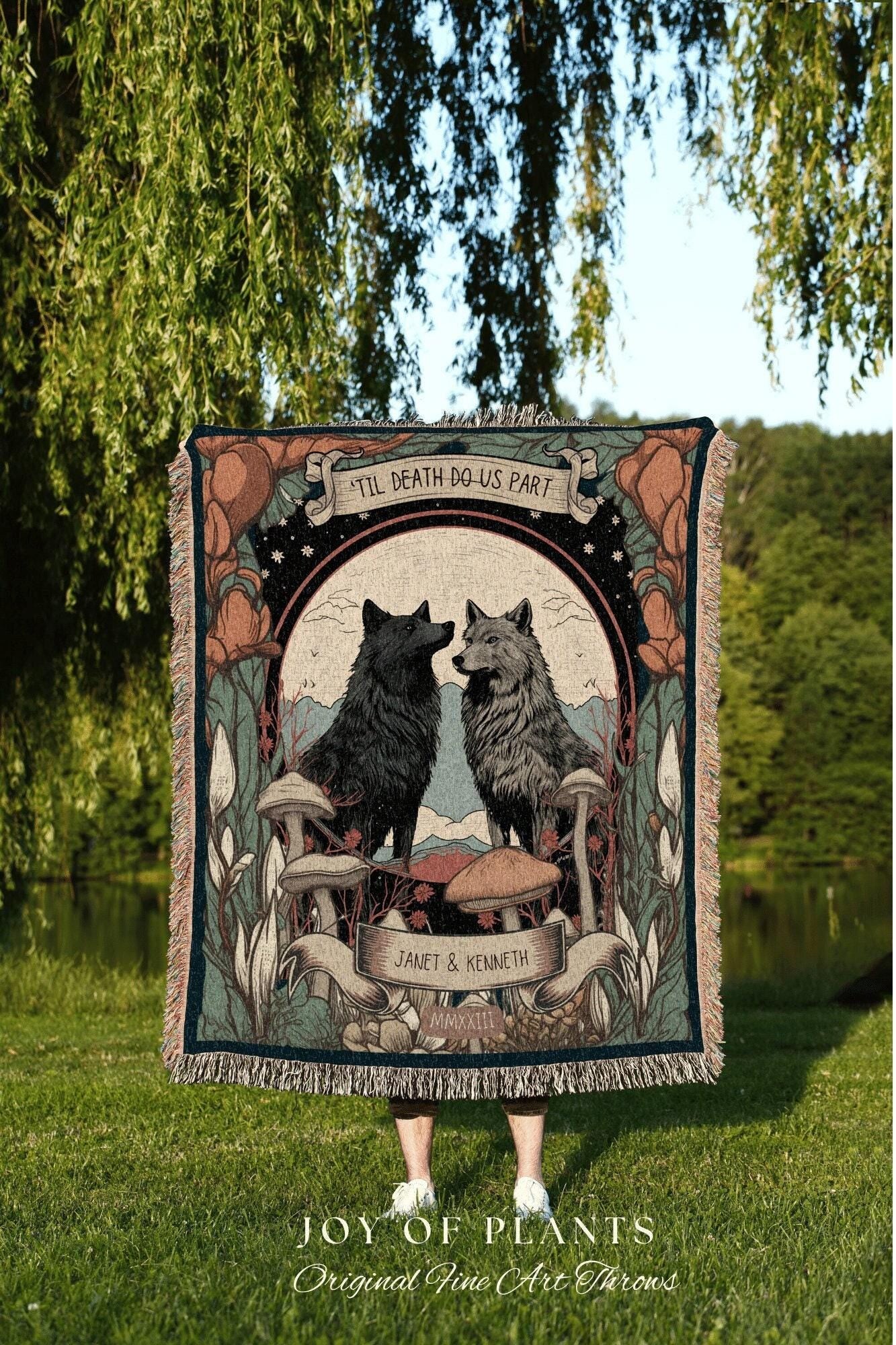 Boho Pastel Couples Blanket | Outdoorsy Anniversary Gift Custom Wolf Blanket Cottagecore Wedding Unique Couple Gifts Custom Name Blanket |