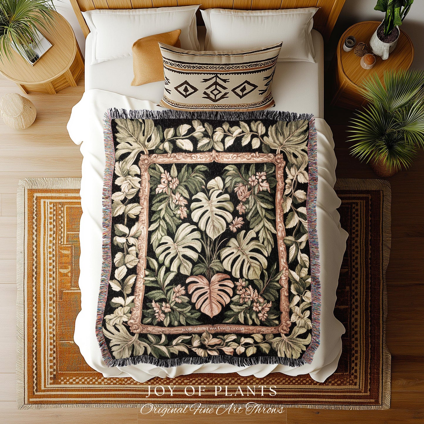 Forestcore Tropigoth Woven Blanket | Jungle Whimsy Dark Academia Bedroom Cottagecore Houseplant Lover Maximalist Tapestry Throw Botanical |