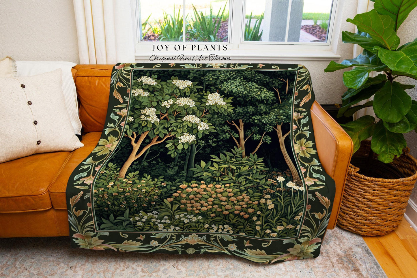 Emerald Green Medieval Tree Tapestry | Magical Woodland Cottagecore Aesthetic Nature Lover Book Nook Woven Blanket Olive Green Decor Boho |