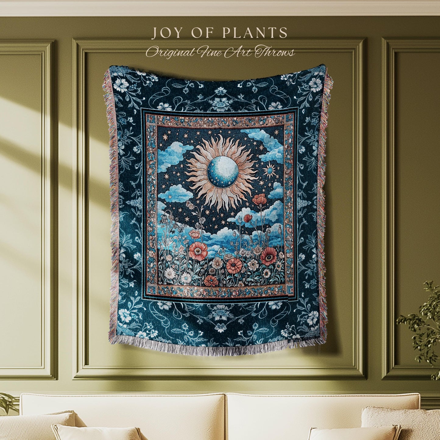 Retro Astrology Throw Blanket | Whimsigothic Bedroom Maximalist Hippie Bedroom Floral Woven Tapestry Psychedelic Cottagecore Ethereal Bed |