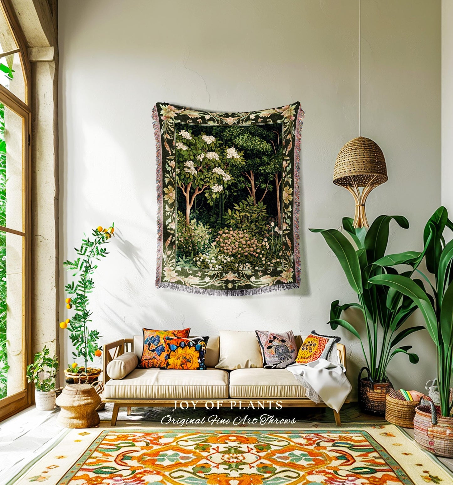 Emerald Green Medieval Tree Tapestry | Magical Woodland Cottagecore Aesthetic Nature Lover Book Nook Woven Blanket Olive Green Decor Boho |