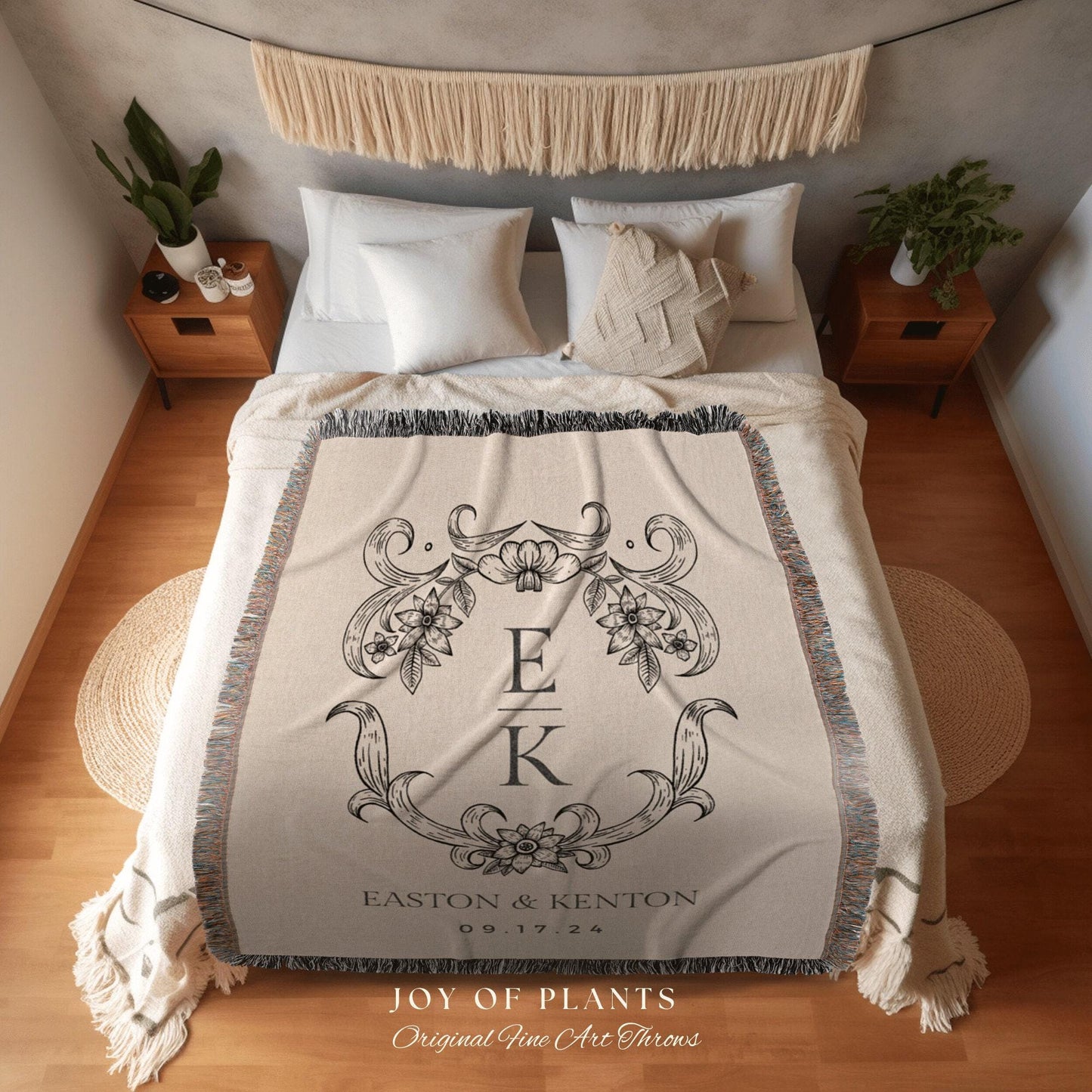 Monogram Tapestry Wedding Gift | Personalized Last Name Tapestry Custom Wedding Monogram Couple Keepsake Blanket Anniversary His & Hers Gift