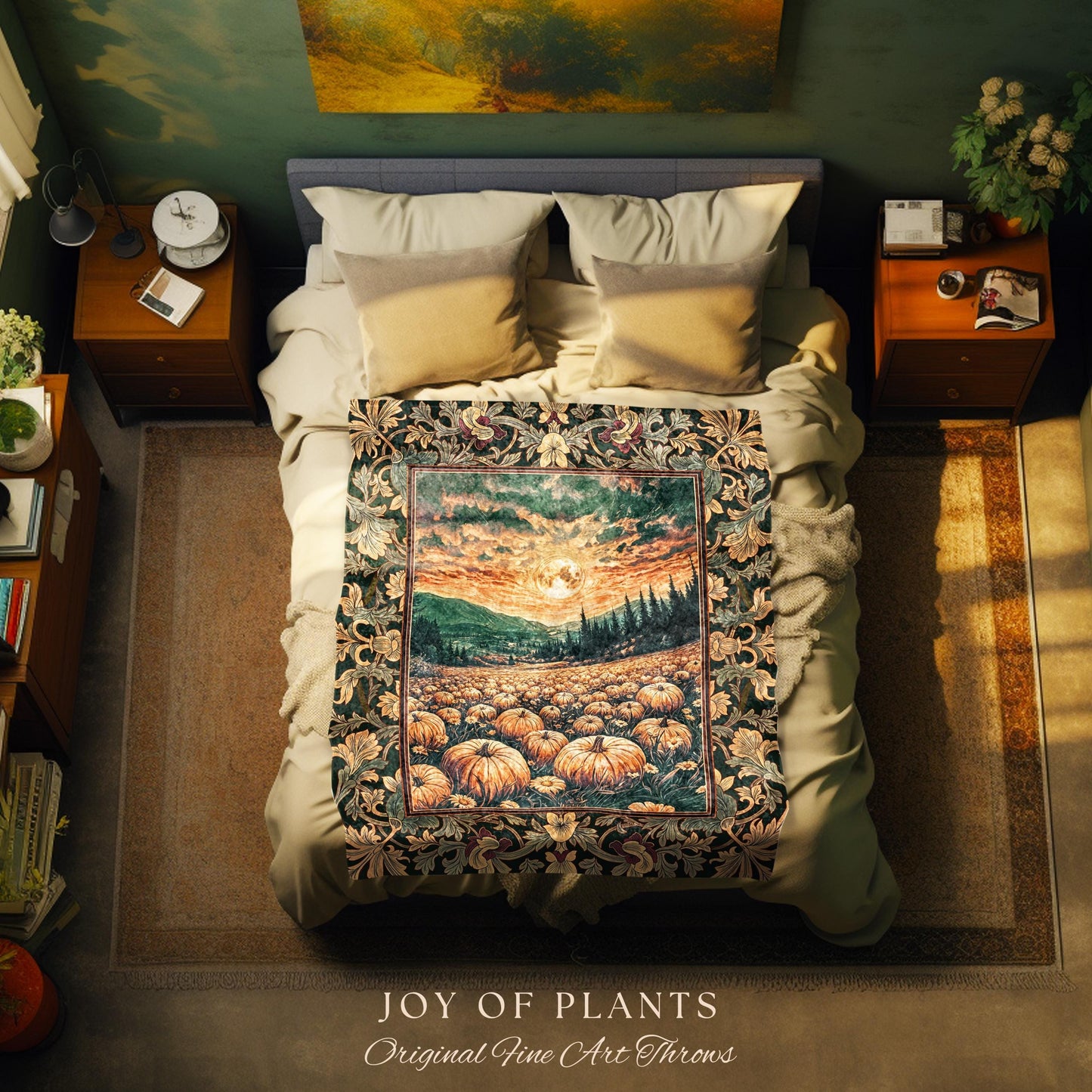 Magic Celestial Moon Woven Tapestry | Cute Spooky Halloween Night Sky Blanket Rustic Pumpkin Fall Academia Aesthetic Whimsigoth Baroque Art