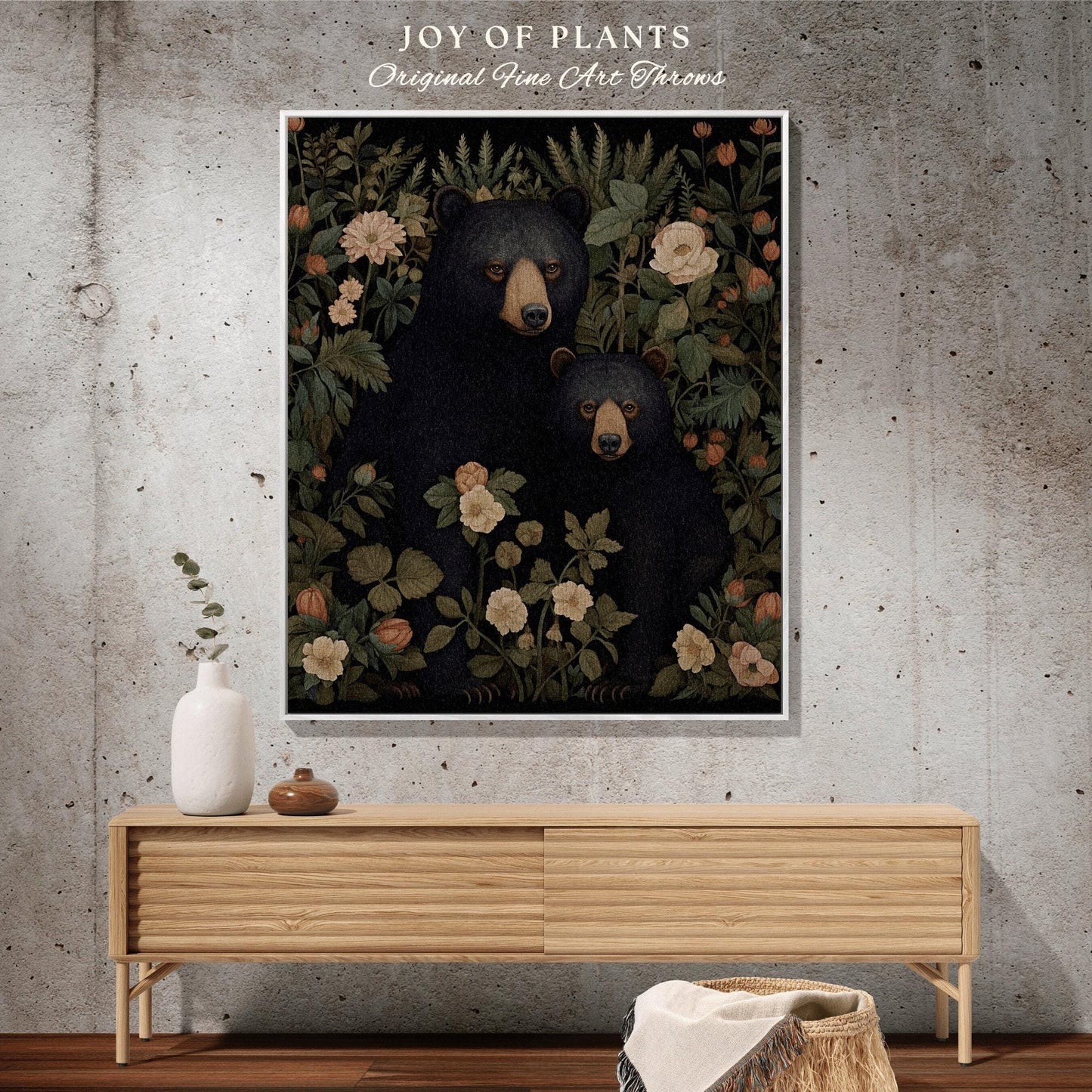 Bear Blanket Woven Tapestry | Woven Fringe Blanket Tapestry William Morris Tapestry Morris Decor Bear Couple Blanket Woodland Cottagecore |