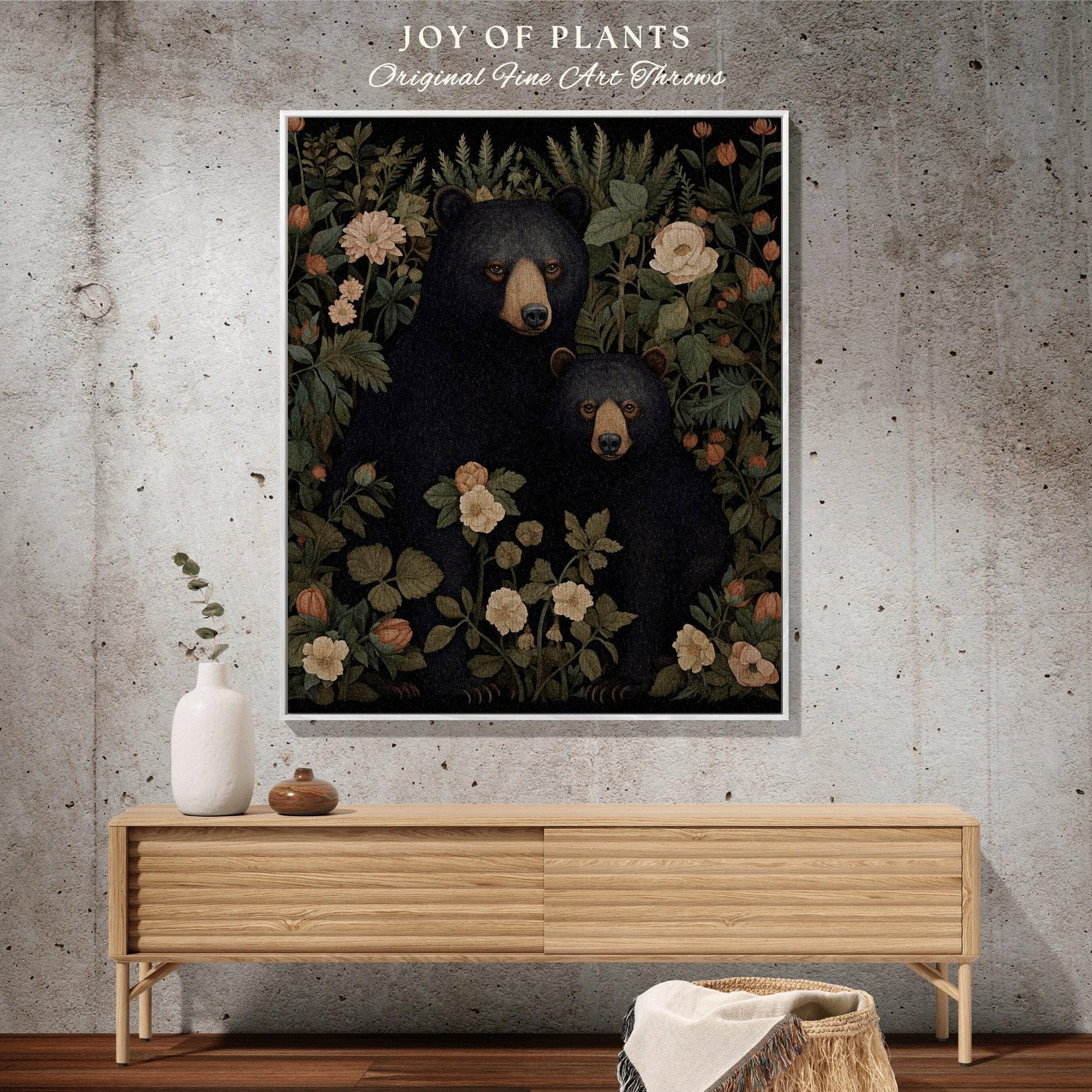 Bear Blanket Woven Tapestry | Woven Fringe Blanket Tapestry William Morris Tapestry Morris Decor Bear Couple Blanket Woodland Cottagecore |