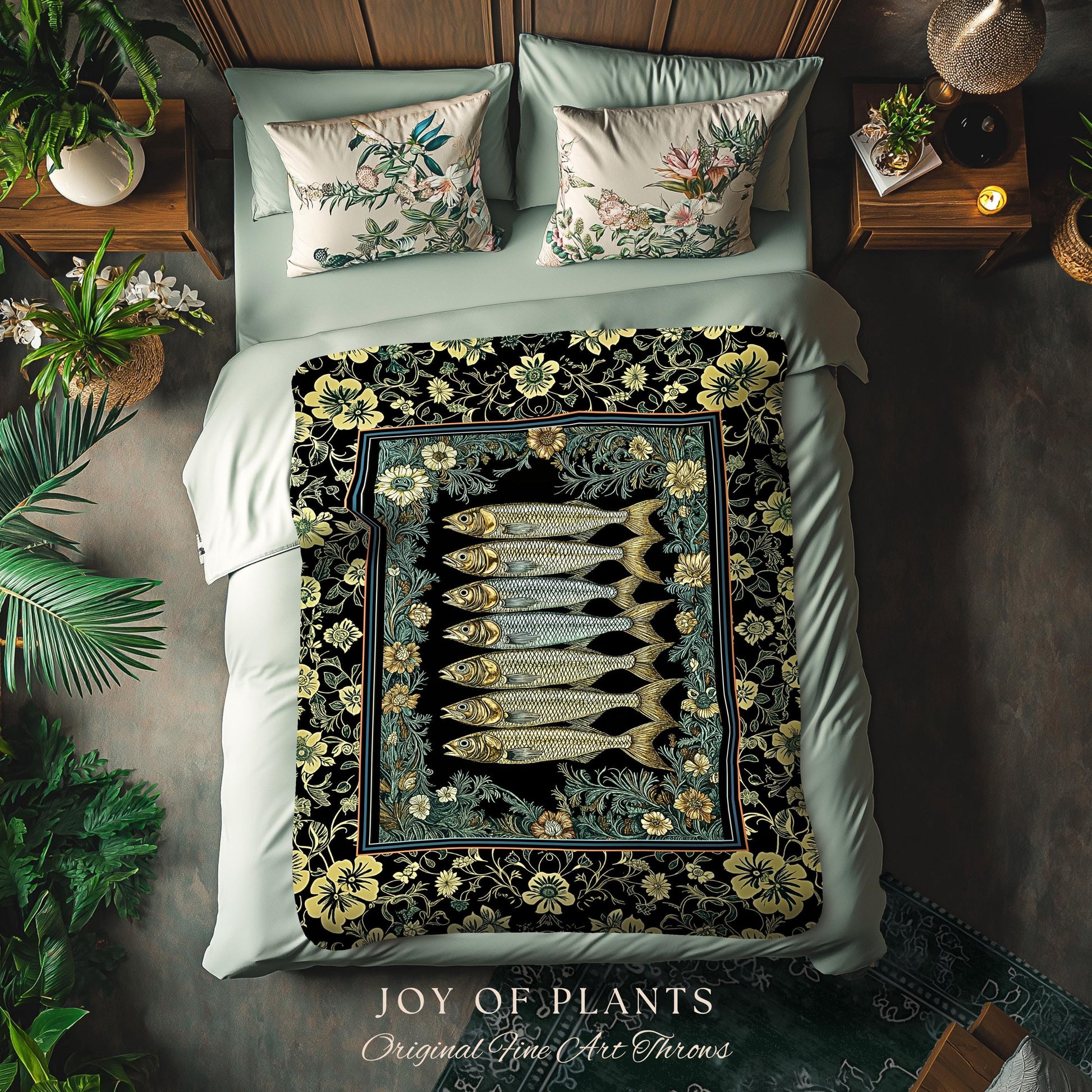 Ocean Folklore Nautical Sardine Blanket | Oceancore Woven Wall Tapestry Costal Fish Marine Life Home Accent Ocean Inspired Fish Aesthetic |