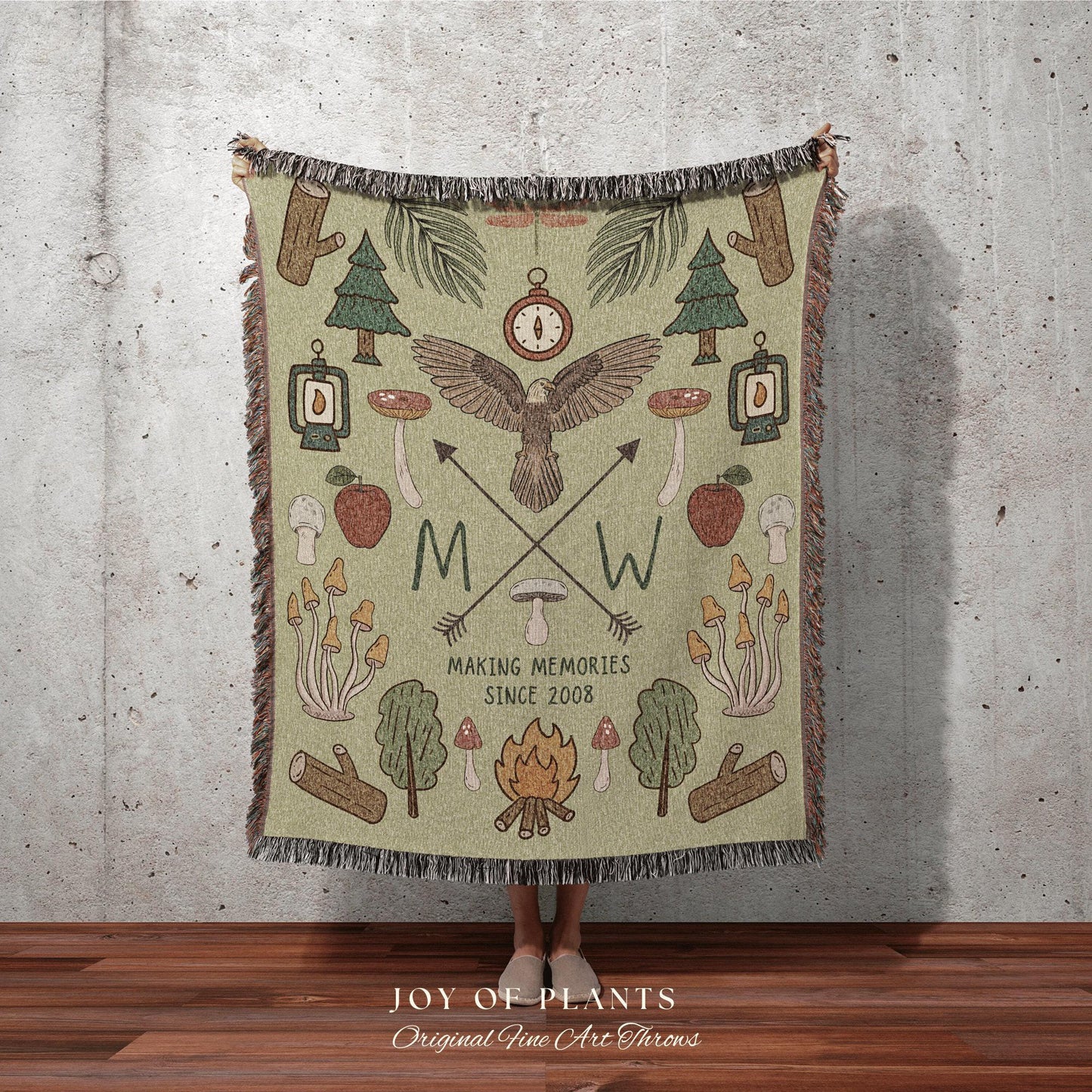 Sage Green Anniversary Blanket Woven Tapestry | Custom Wedding Anniversary Gift for Couple Personalized Tapestry Woven Blanket Gift for Her