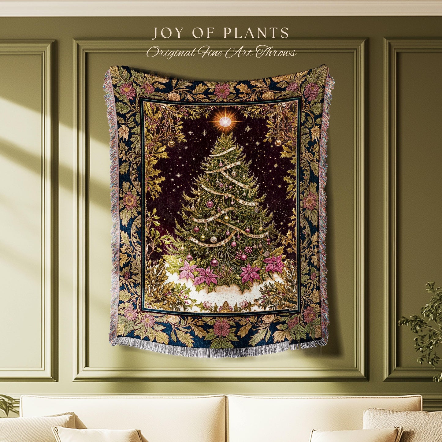 Wintertime Wonder Rustic Tree Tapestry | Vintage Holiday Cozy Cottagecore Decor Merry & Bright Cozy Winter Throw Boho Woven Festive Artwork