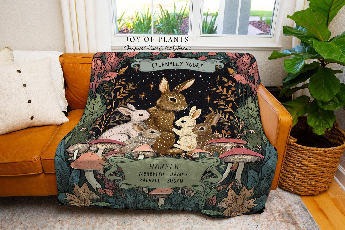 Custom Family Members Tapestry Woodland Whimsy | Ethereal Cottagecore Throw Blanket Celestial Decor Names Meaningful Gift From Children Cute