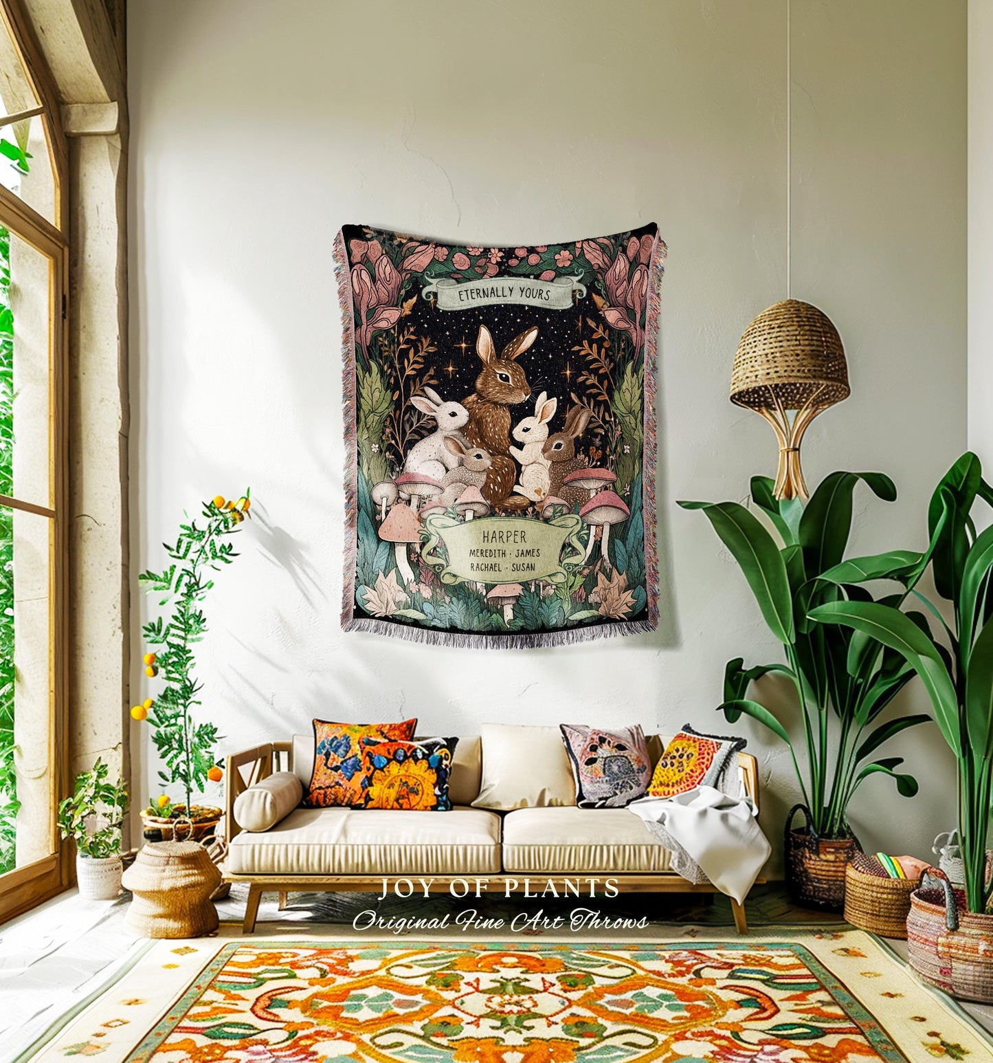 Custom Family Members Tapestry Woodland Whimsy | Ethereal Cottagecore Throw Blanket Celestial Decor Names Meaningful Gift From Children Cute