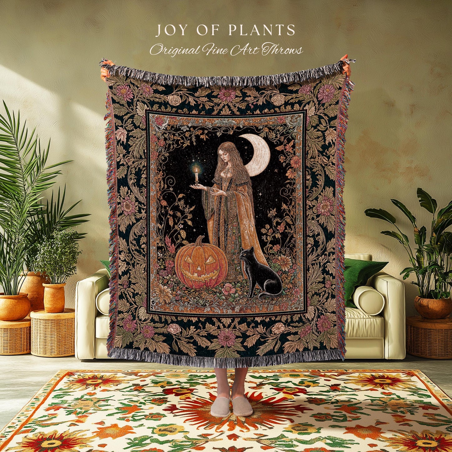 Season of the Witch Bohemian Blanket | Magical Medieval Woven Wall Tapestry Occult Gothic Home Decor Enchanted Academia Folklore Aesthetic |