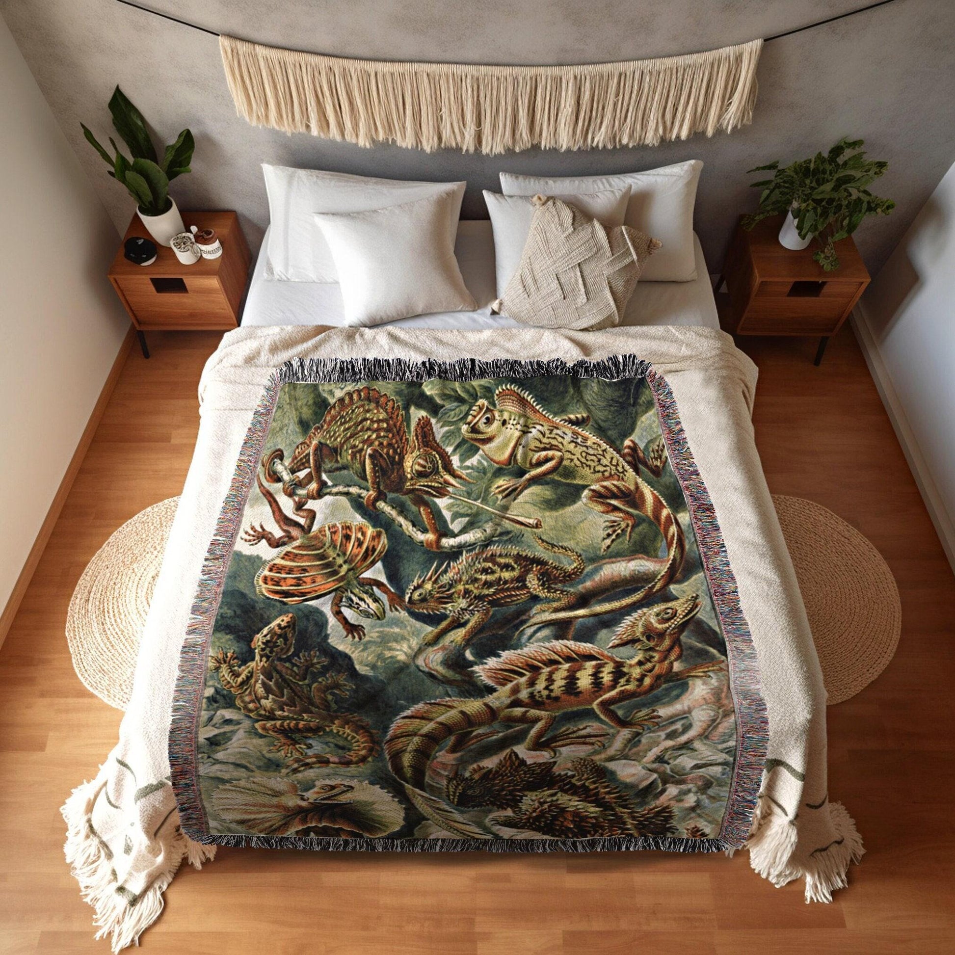 Wall Art Lizard Woven Tapestry | Ernst Haeckel Art Woven Throw Blanket | Lizard Art Woven Blanket Cotton | Maximalist Decor Wall Tapestry |