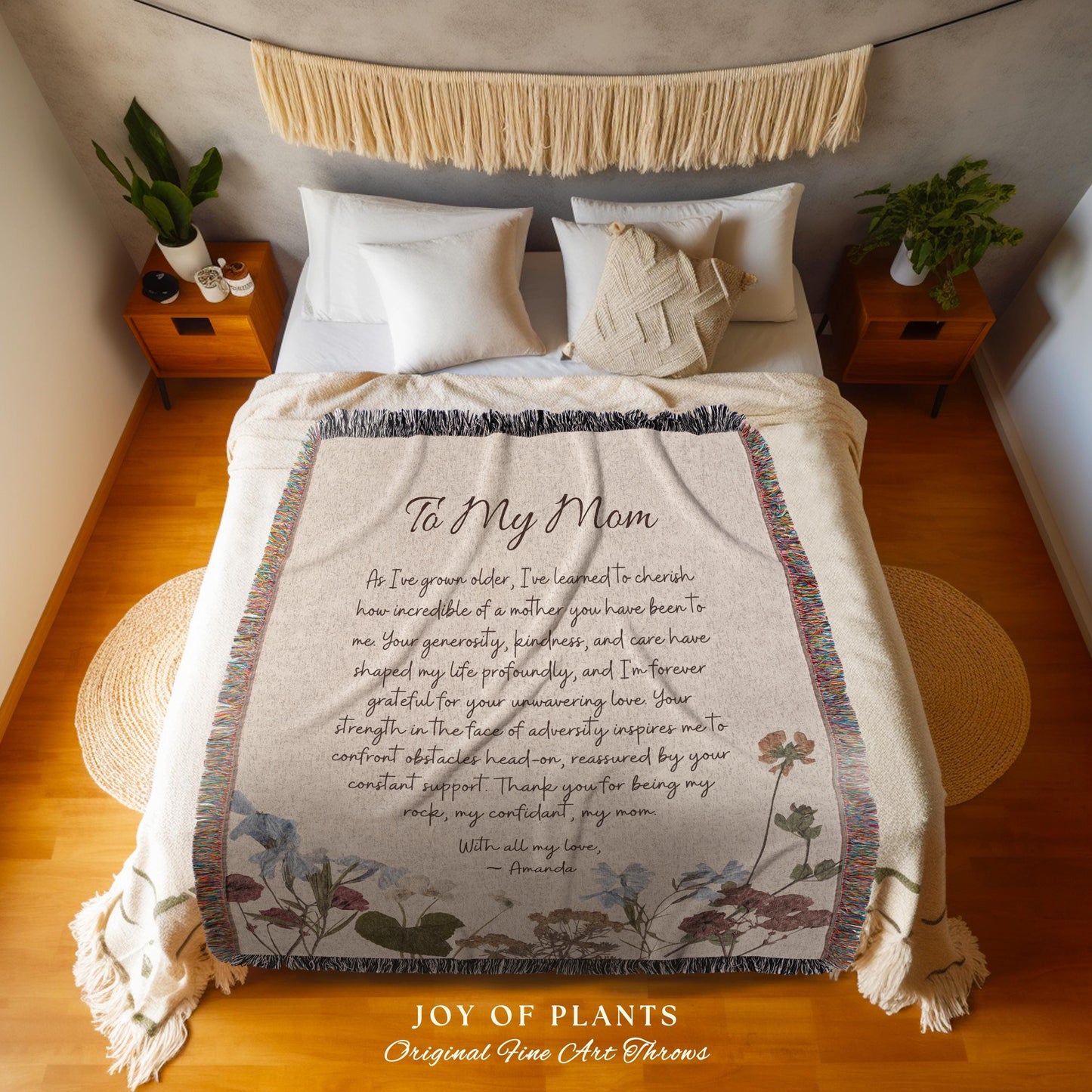 Floral Gift for Mom Custom Letter Blanket | Personalized Handwriting Blanket Custom Sentimental Gift for Grandma Meaningful Custom Throw |