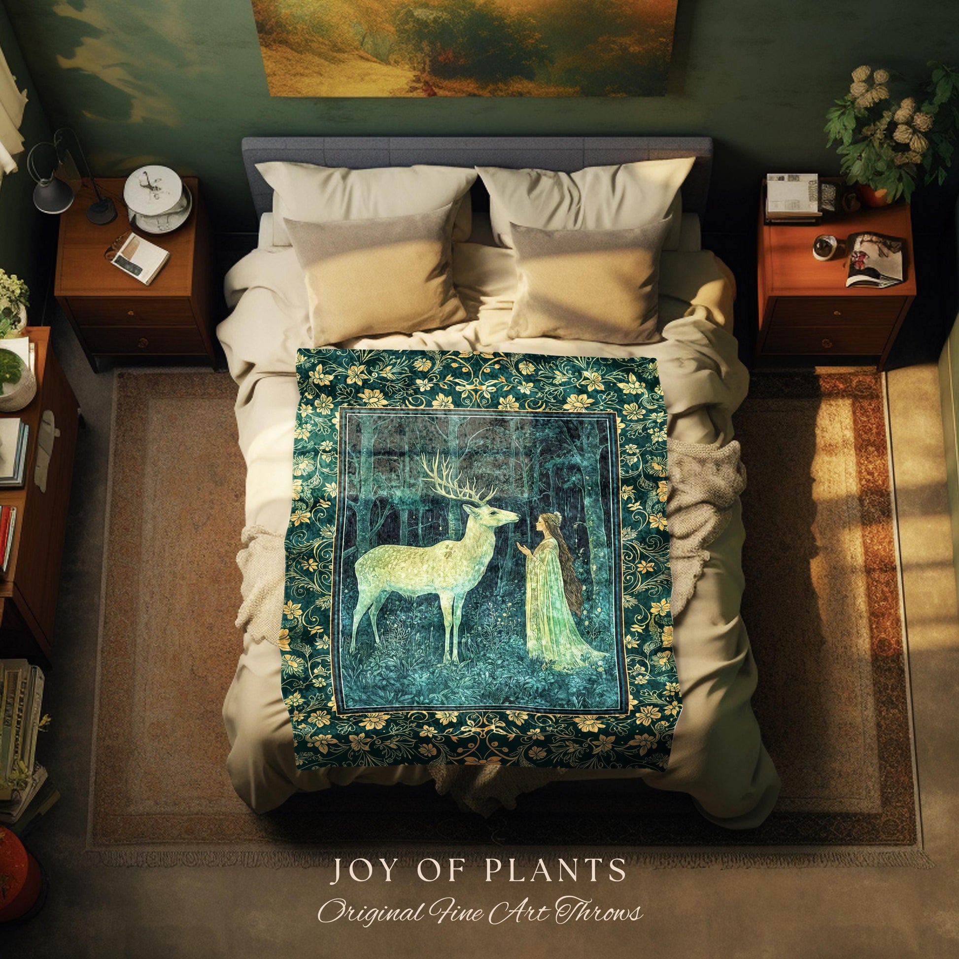 Medieval Princess Woodland Magic Blanket | Ancient Spirits Ethereal Forest Tapestry Mystic Woods Folklore Woven Wall Art Elegant Cottagecore