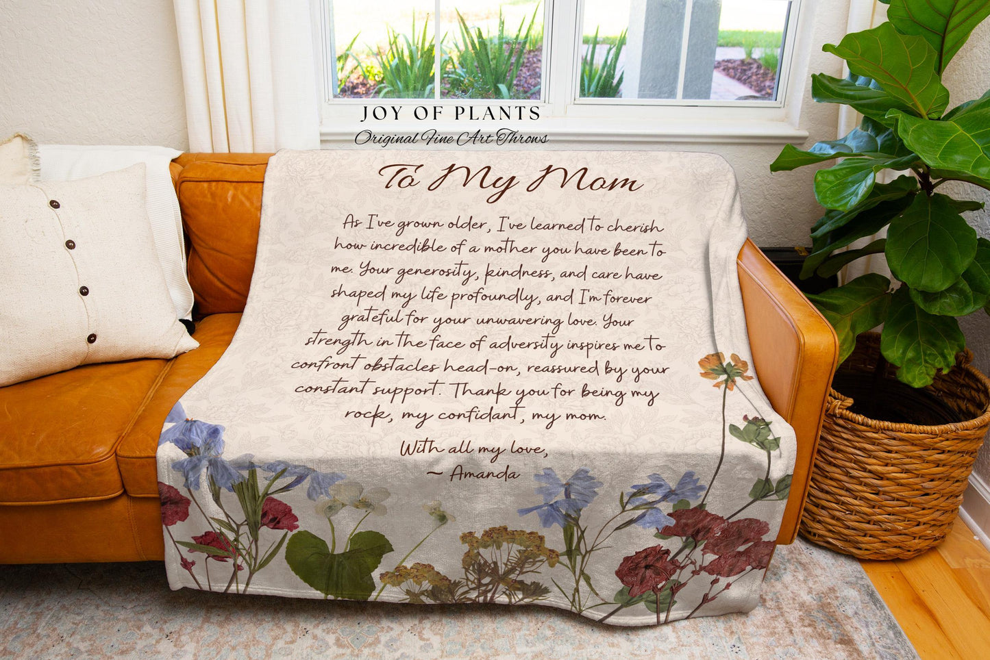 Floral Gift for Mom Custom Letter Blanket | Personalized Handwriting Blanket Custom Sentimental Gift for Grandma Meaningful Custom Throw |