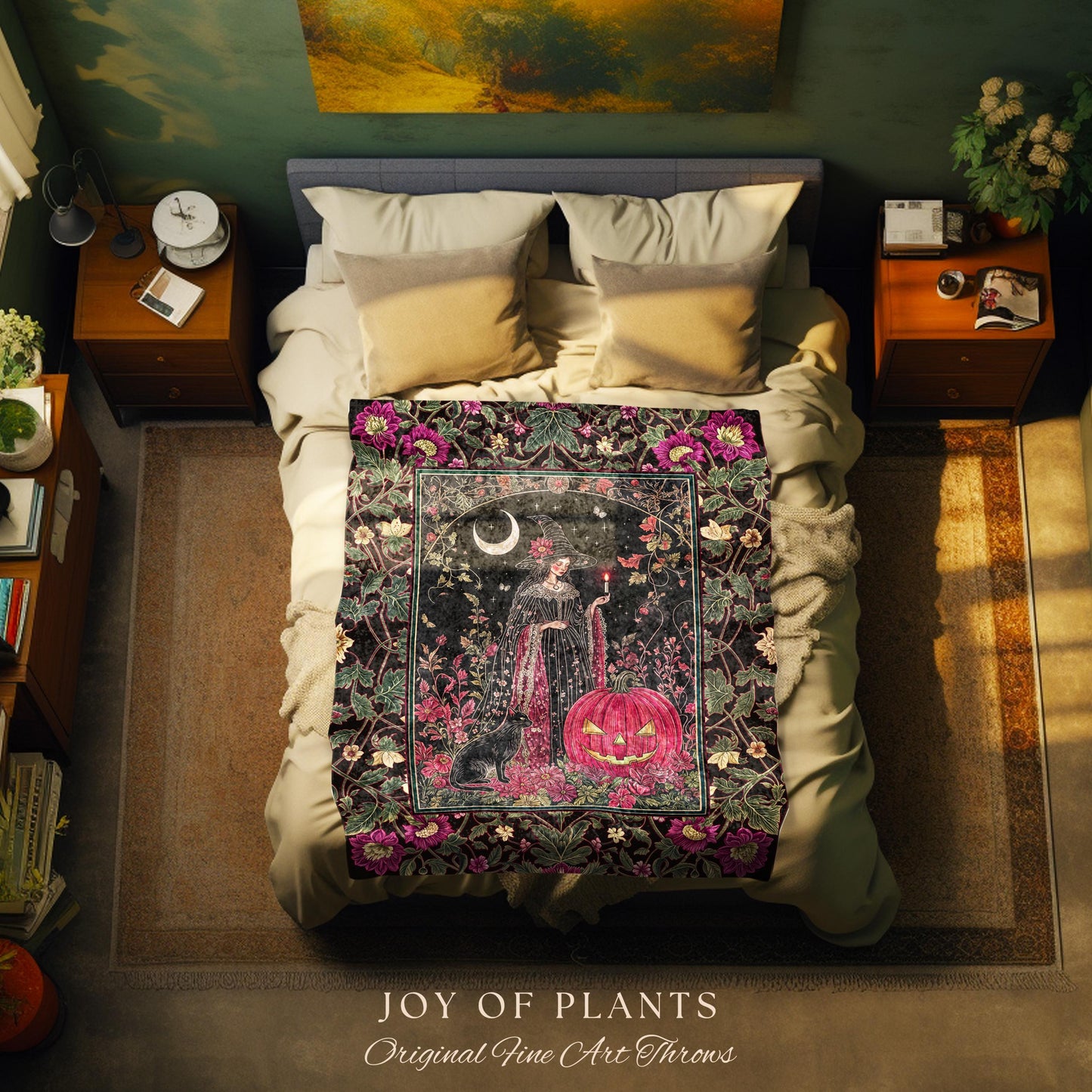 Retro Black Cat Witchy Aesthetic Blanket | Whimsigothic Decor Magical Woven Wall Tapestry Mystic Academia Cozy Dark Cottagecore Berry Pink |