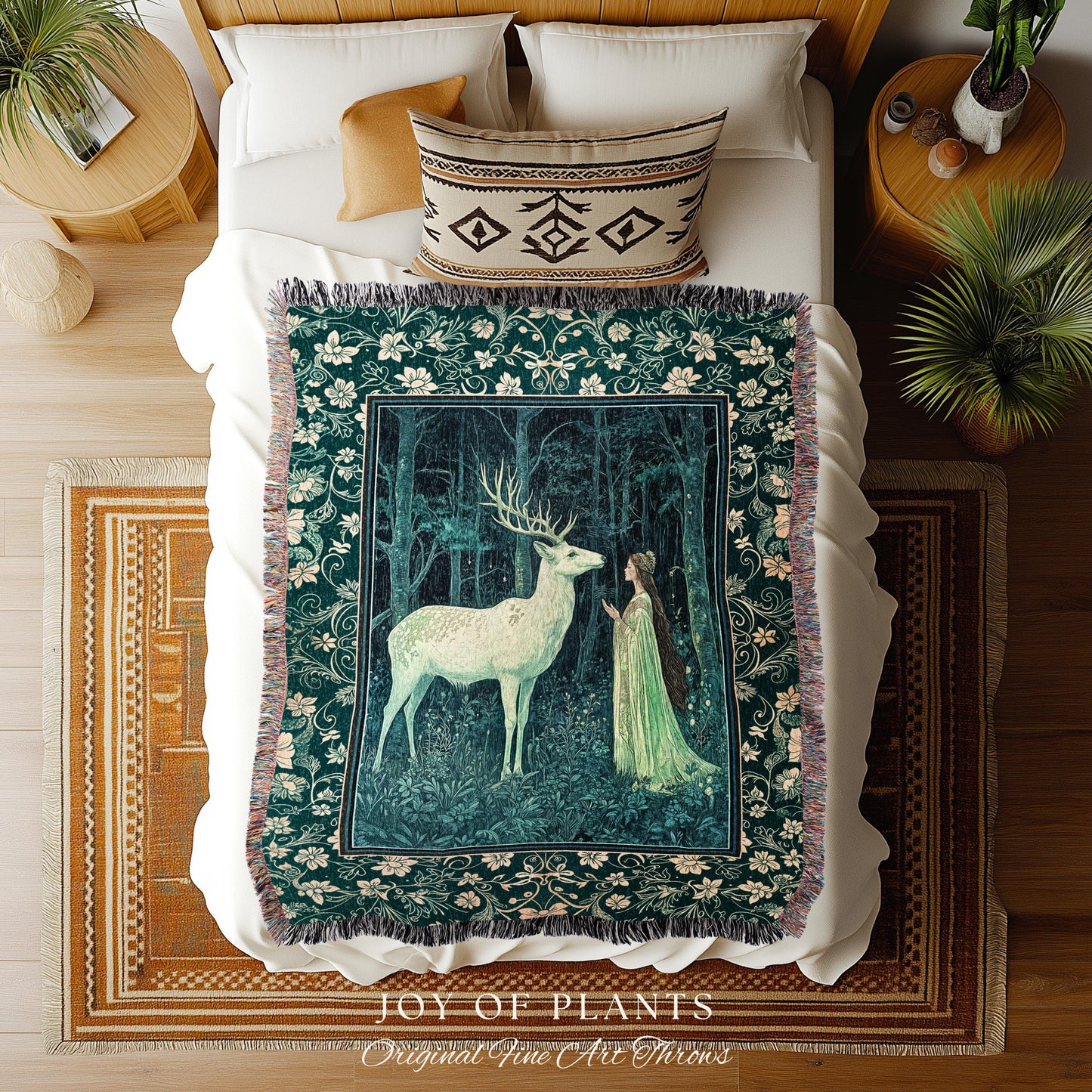 Medieval Princess Woodland Magic Blanket | Ancient Spirits Ethereal Forest Tapestry Mystic Woods Folklore Woven Wall Art Elegant Cottagecore