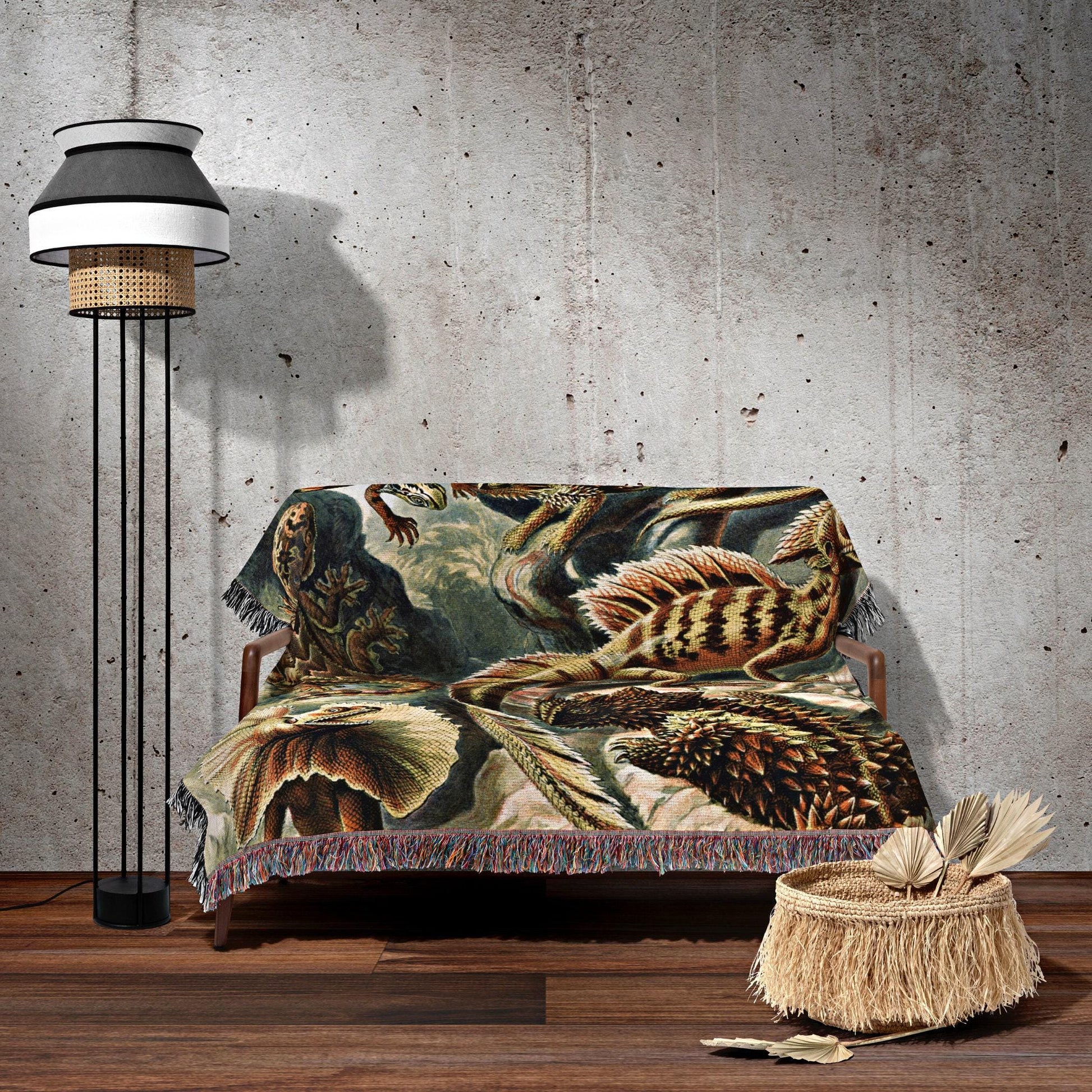 Wall Art Lizard Woven Tapestry | Ernst Haeckel Art Woven Throw Blanket | Lizard Art Woven Blanket Cotton | Maximalist Decor Wall Tapestry |