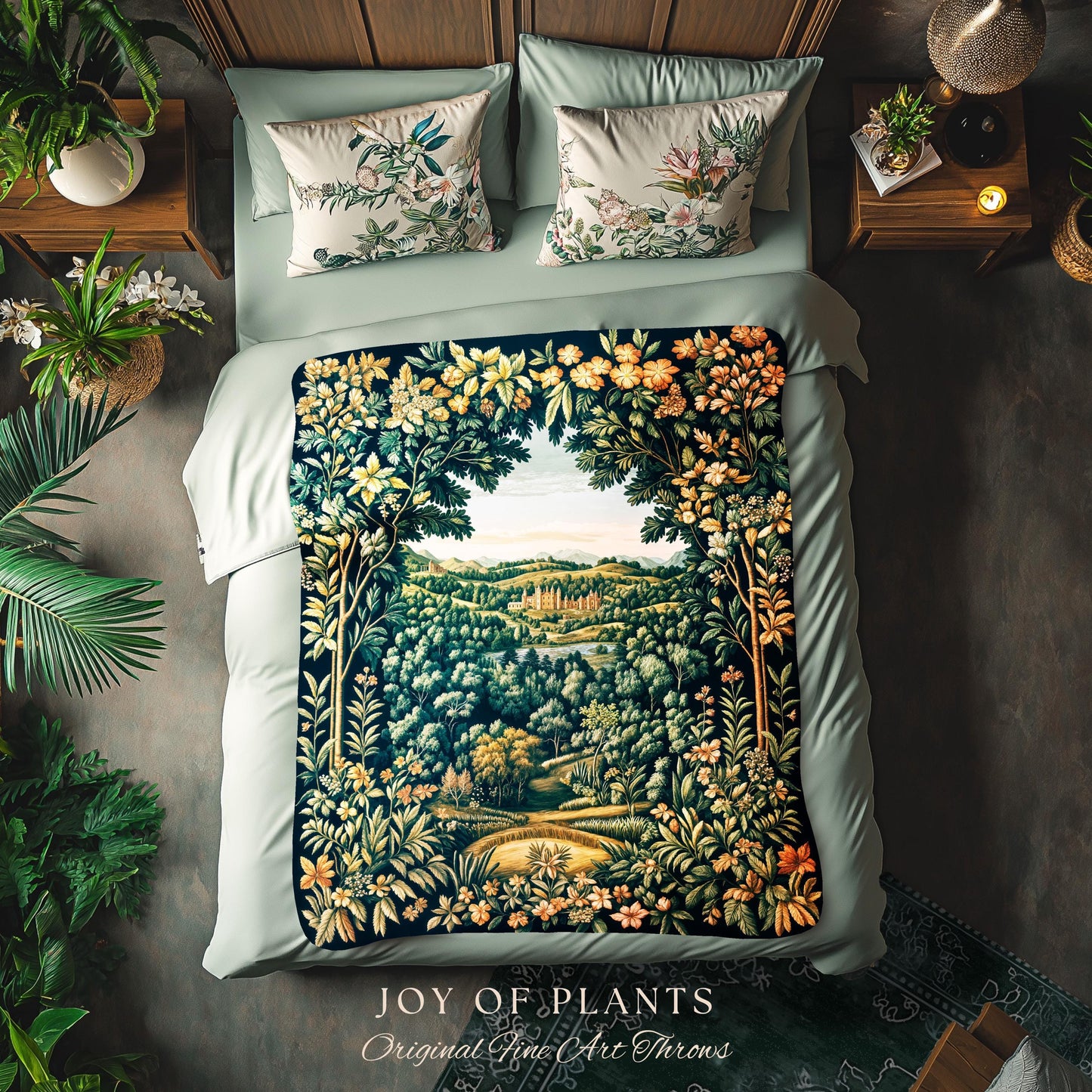 Magical Kingdom Folklore Tapestry Woven | Medieval Botanical Gothic Victorian Fairytale Garden Throw Blanket Romantic Victorian Landscape |