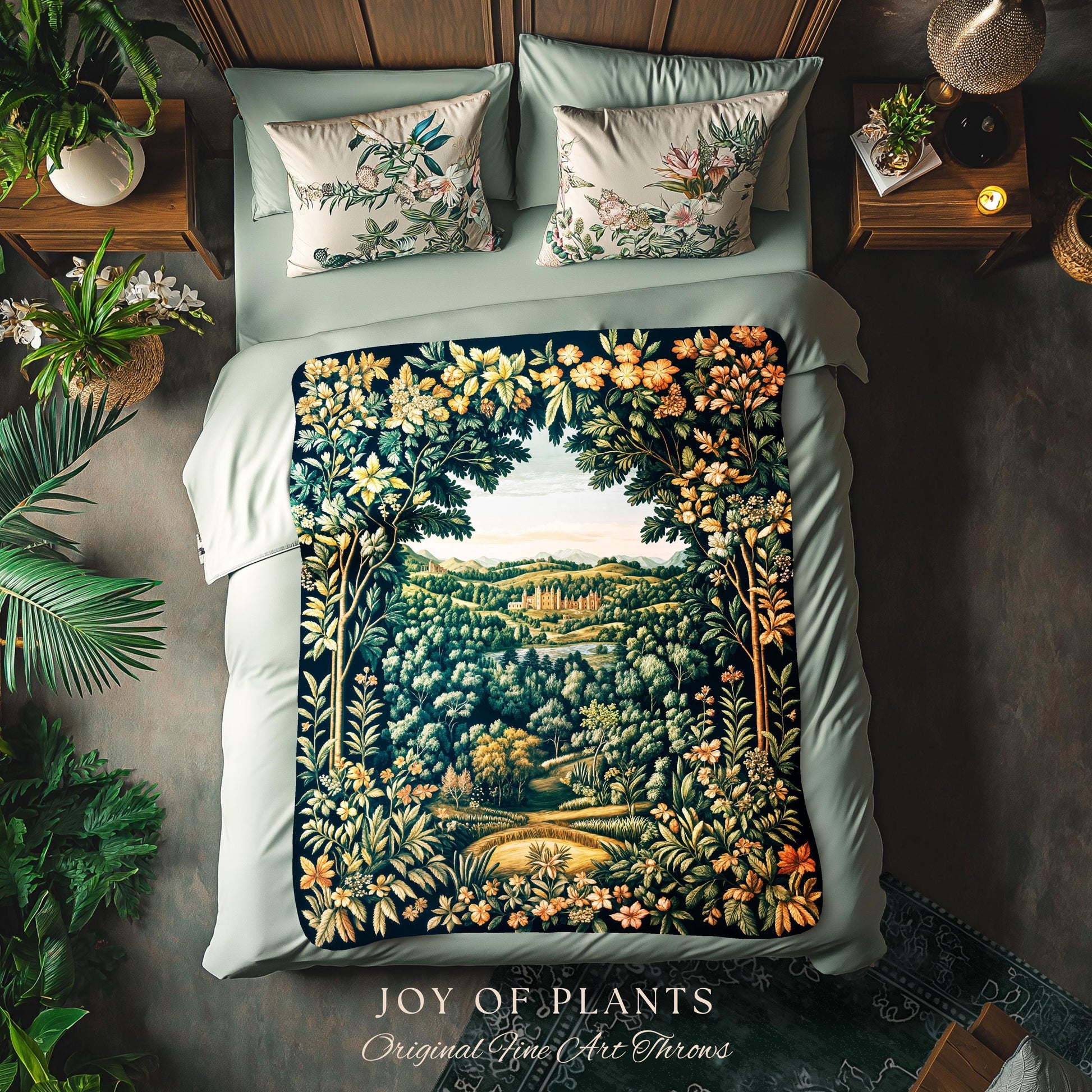 Magical Kingdom Folklore Tapestry Woven | Medieval Botanical Gothic Victorian Fairytale Garden Throw Blanket Romantic Victorian Landscape |