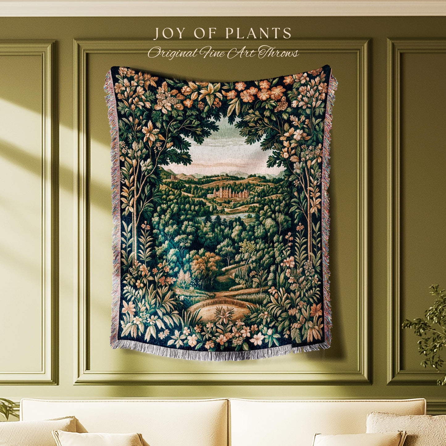 Magical Kingdom Folklore Tapestry Woven | Medieval Botanical Gothic Victorian Fairytale Garden Throw Blanket Romantic Victorian Landscape |
