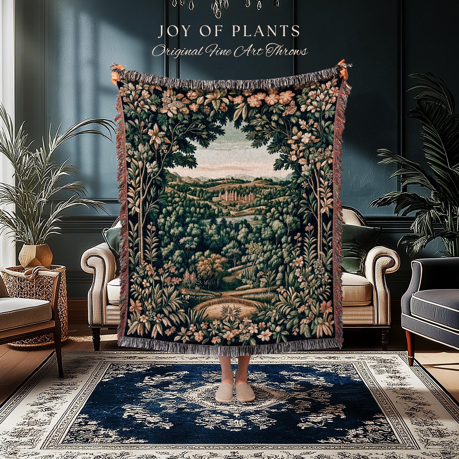 Magical Kingdom Folklore Tapestry Woven | Medieval Botanical Gothic Victorian Fairytale Garden Throw Blanket Romantic Victorian Landscape |