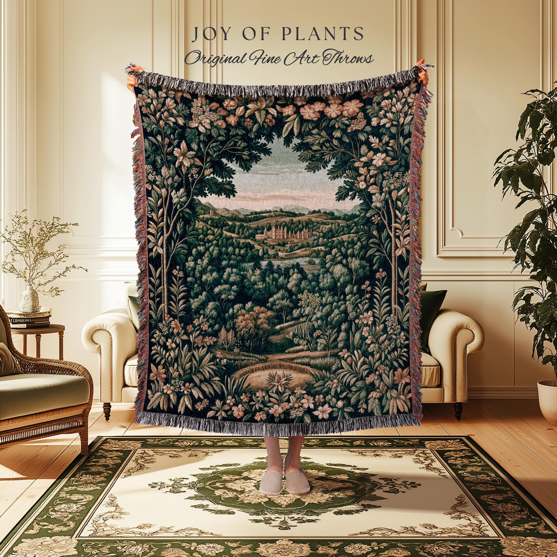 Magical Kingdom Folklore Tapestry Woven | Medieval Botanical Gothic Victorian Fairytale Garden Throw Blanket Romantic Victorian Landscape |