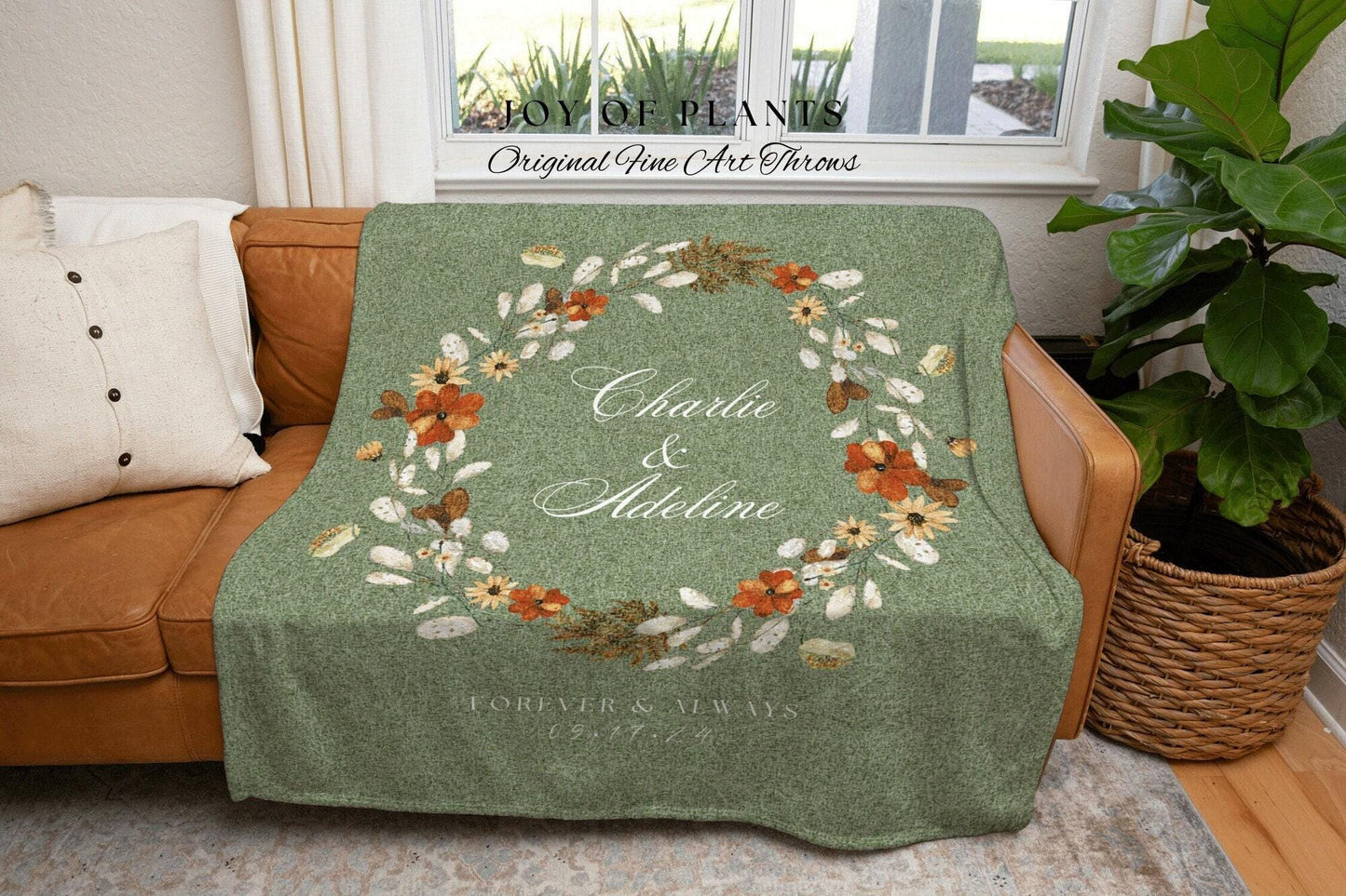 Sage Green Anniversary Blanket | Personalized Last Name Gift Blanket Wedding Monogram Couple Keepsake Blanket Anniversary Mr and Mrs Gift |