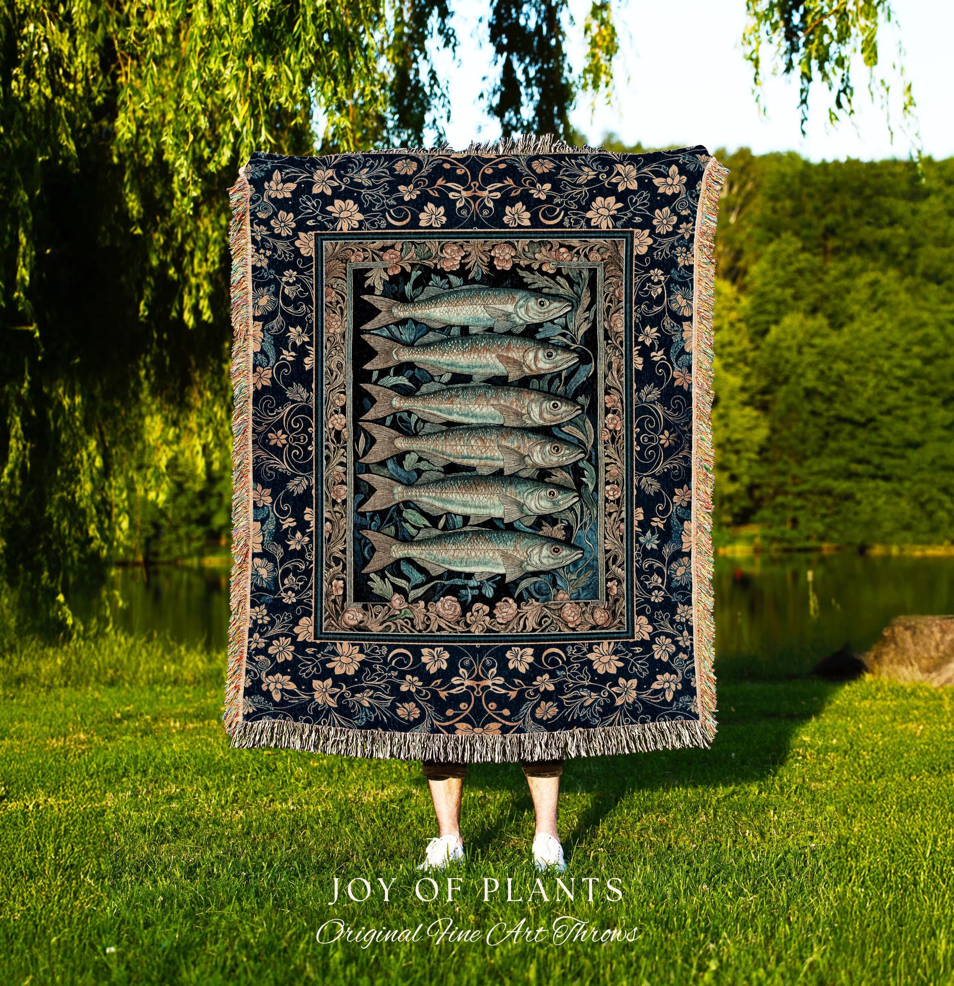 Rustic Nautical Sardine Blanket | Costal Aesthetic Woven Tapestry for Beach House Sea Lover Home Accent Ocean Inspired Marine Decor Throw