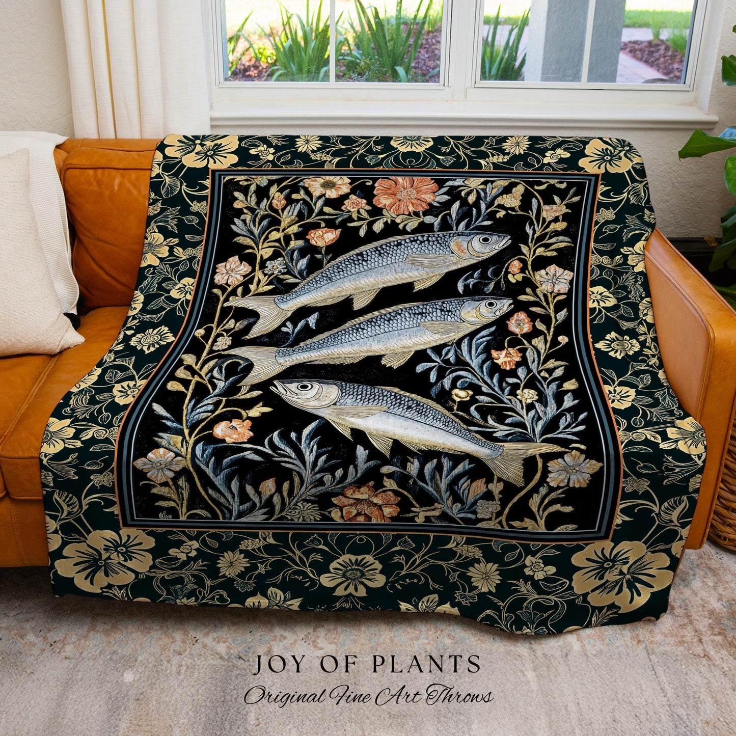 Beachy Costal Fish Tapestry Woven | Sea Life Marine Blanket Sardine Throw Ocean Inspired Tapestry Sea Lover Wall Decor Maritime Aesthetic |