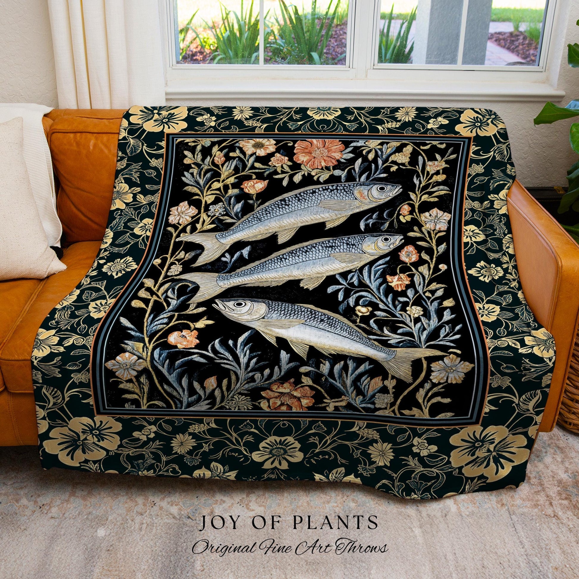 Beachy Costal Fish Tapestry Woven | Sea Life Marine Blanket Sardine Throw Ocean Inspired Tapestry Sea Lover Wall Decor Maritime Aesthetic |