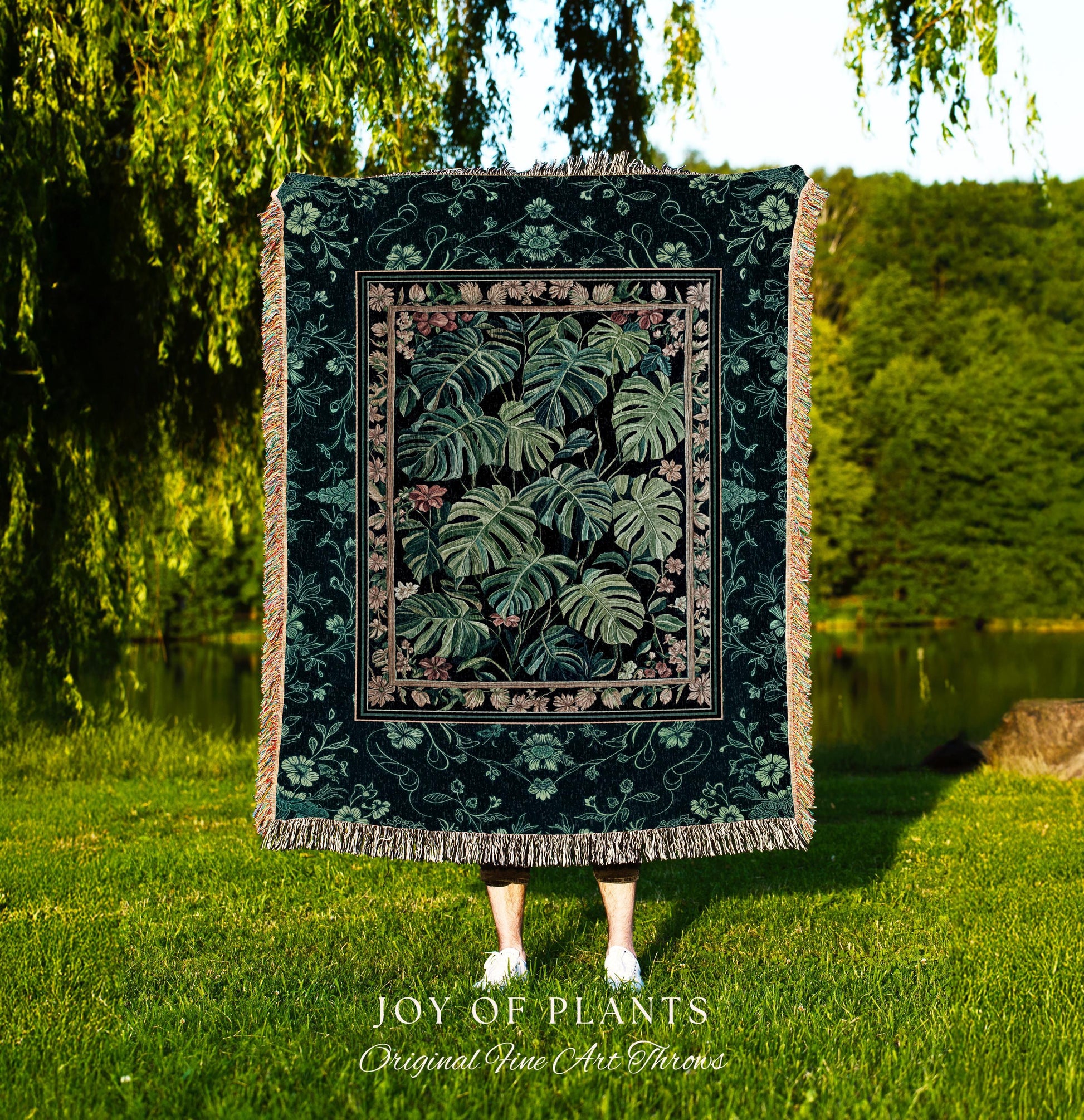 Dark Woodland Maximalist Monstera Tapestry | Tropigoth Botanical Bedroom Houseplant Lover Bedding Forestcore Costal Aesthetic Woven Blanket