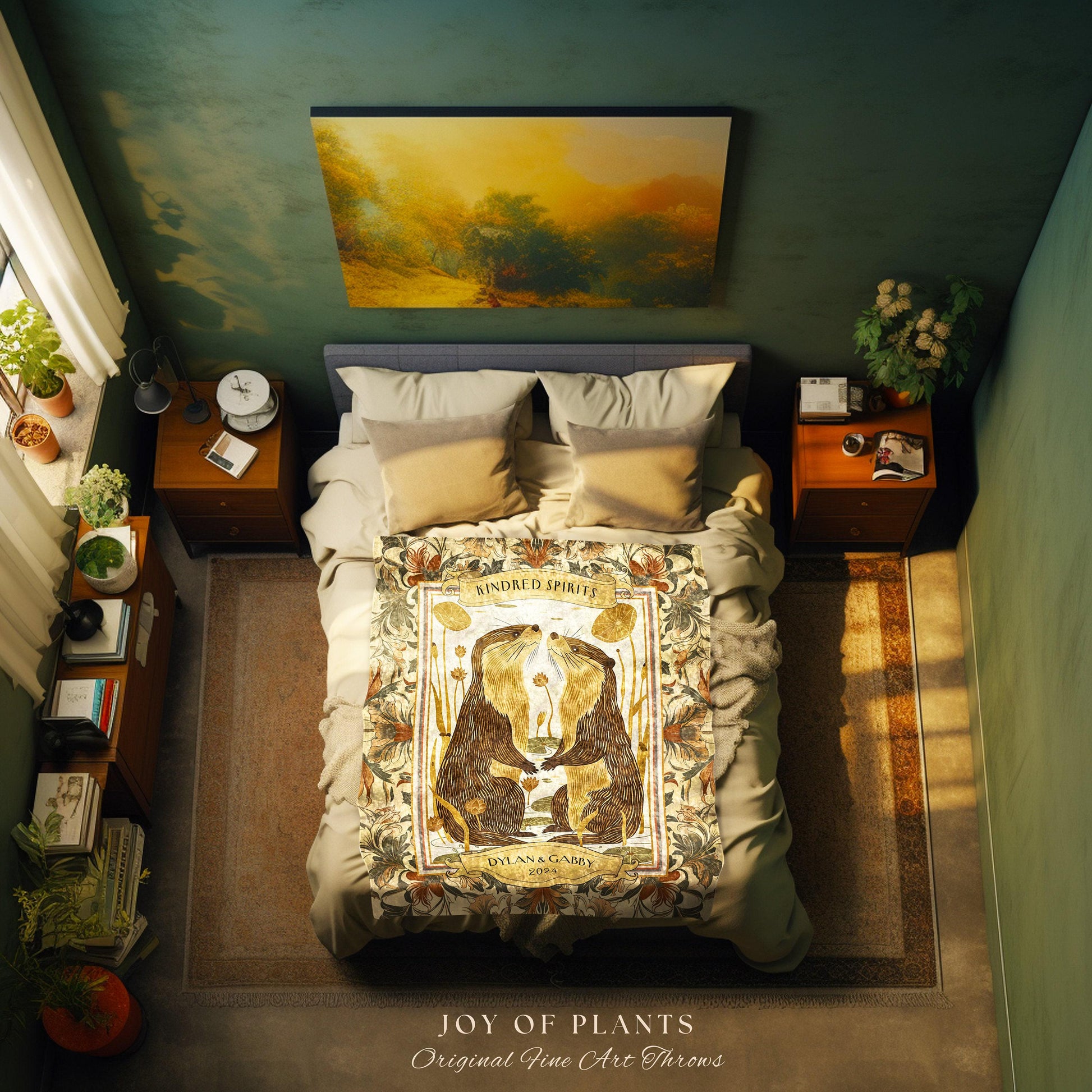 Personalized Otter Couple Throw Blanket | Whimsical Dating Anniversary Custom Established Date Blanket Significant Otters Gift Cute Tapestry